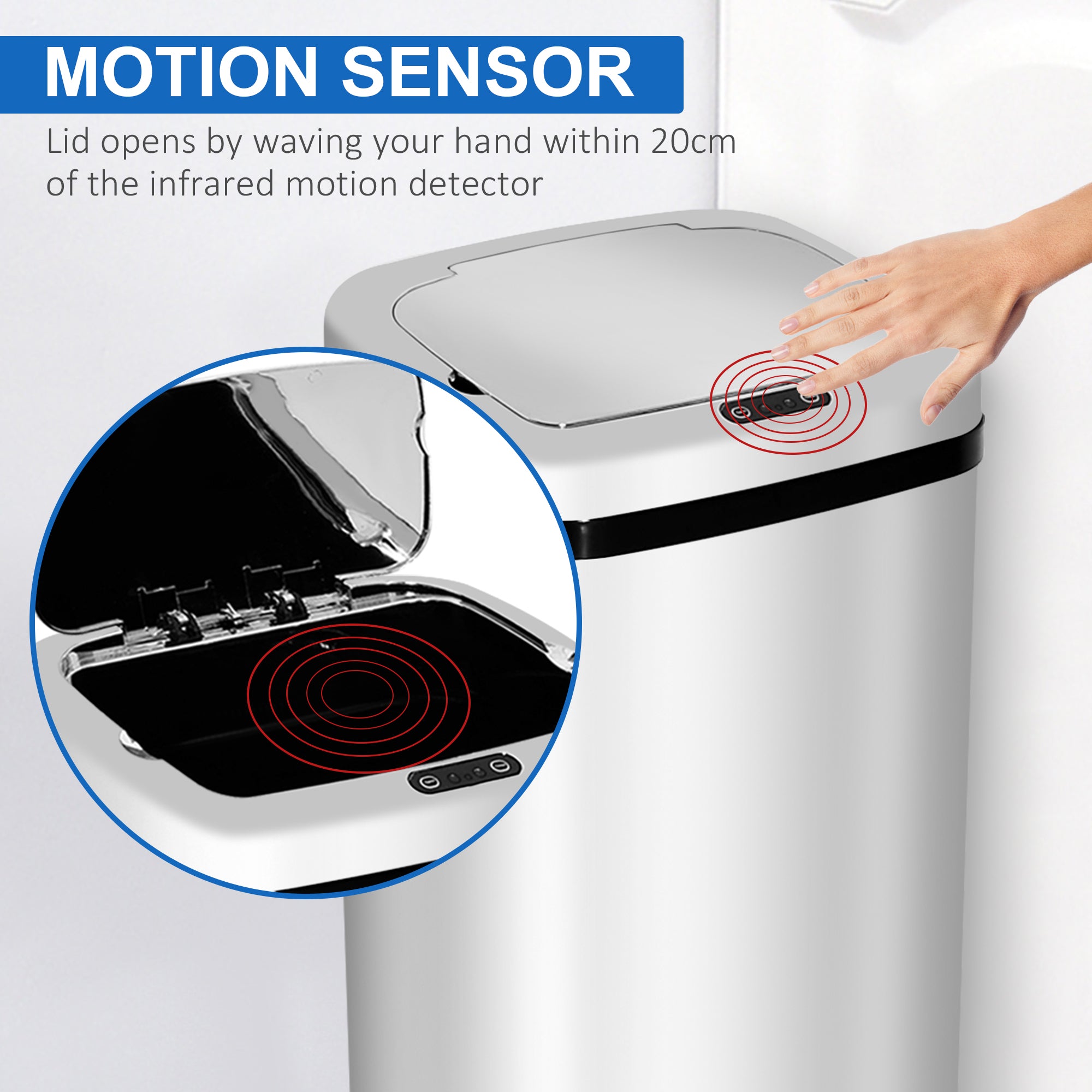 HOMCOM 50L Infrared Touchless Automatic Motion Sensor Dustbin Stainless Steel Trash Can Home Office - North Peak Garden Furniture