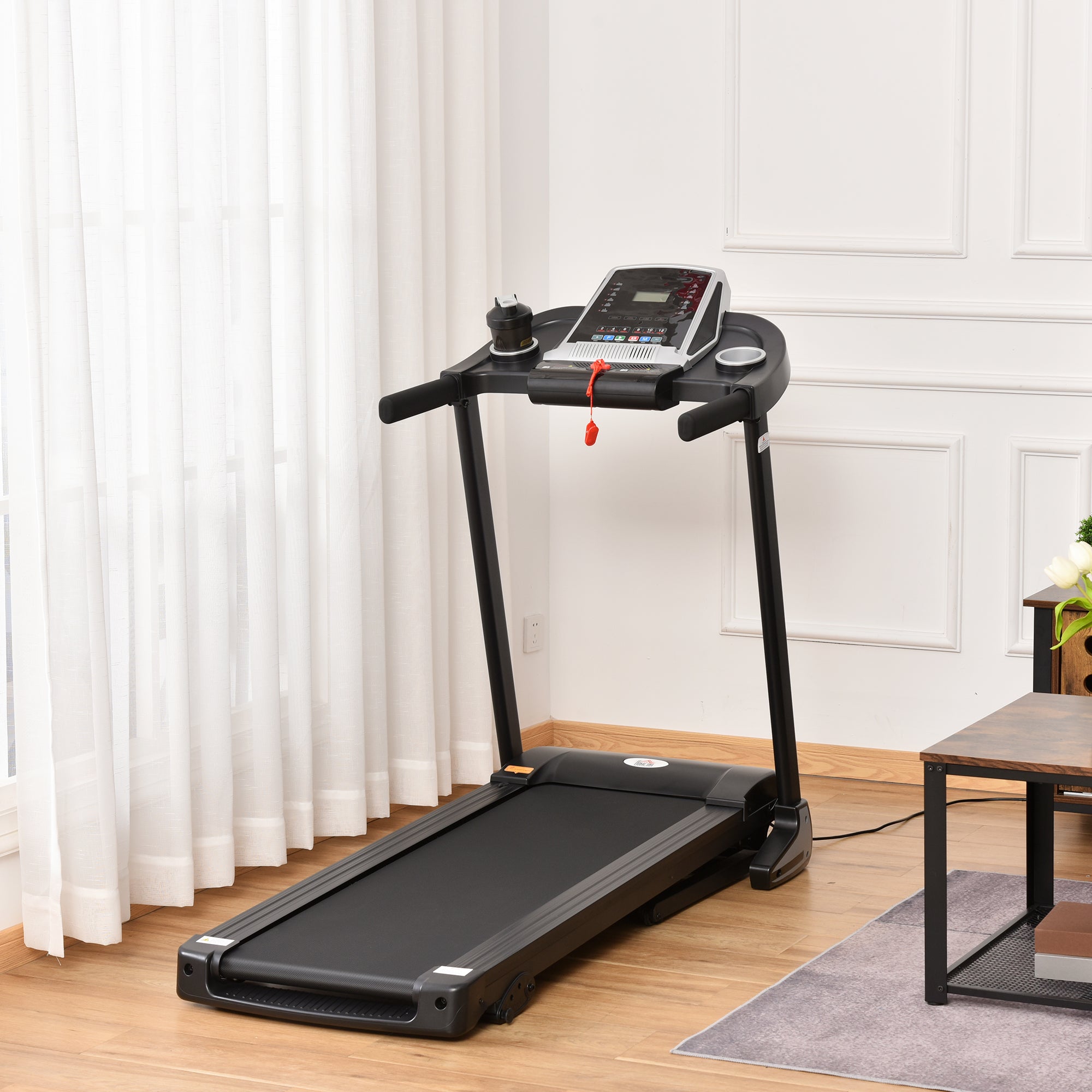 HOMCOM Folding Treadmill, 2.0HP Incline Treadmill Running Machine, 12.8 km/h, with LED Display, Manual Incline, 12 Preset Programs, Drink & Phone Holder for Home Gym Fitness
