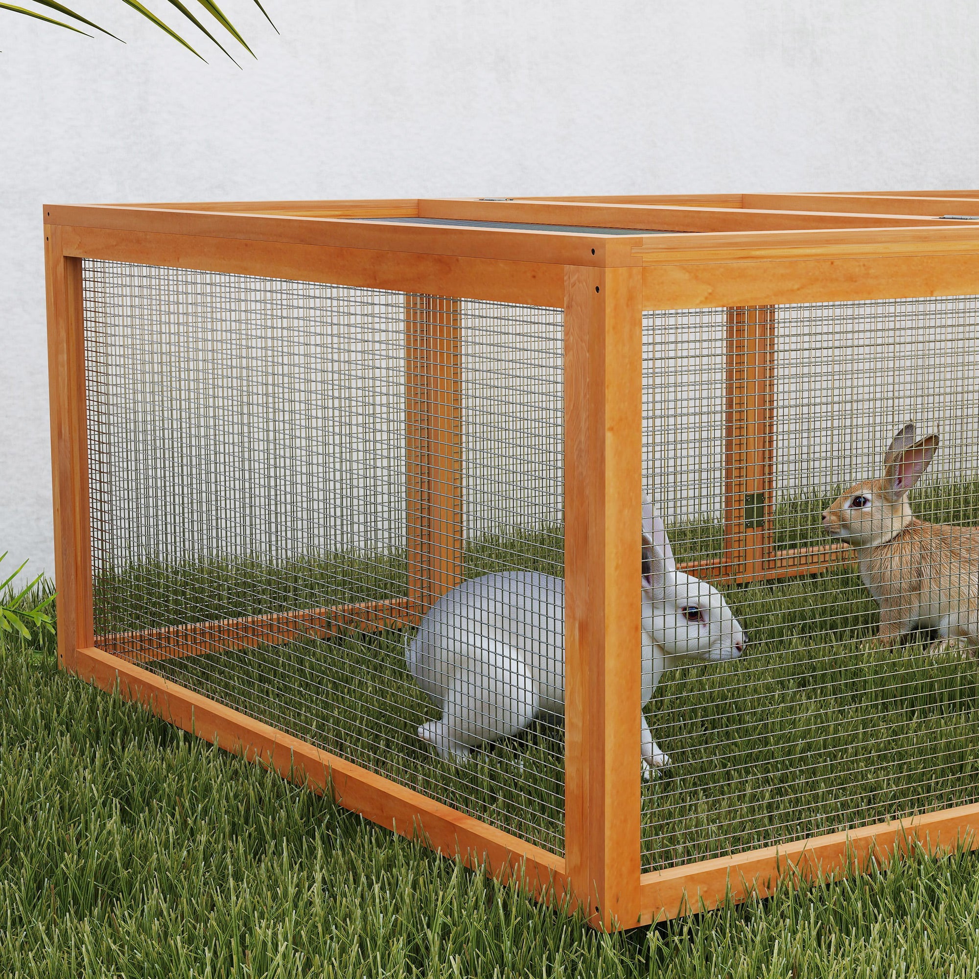 Pawhut Rabbit Run Wooden Rabbit Hutch Cage 6ft with Wire Mesh, Openable Roof, Play Space for Outdoor, 181 x 100 x 48 cm