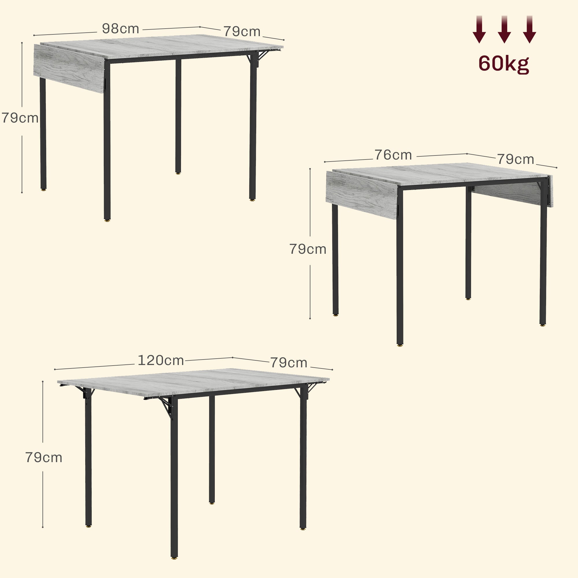 HOMCOM Four-Person Drop Leaf Dining Table - Grey - North Peak Garden Furniture