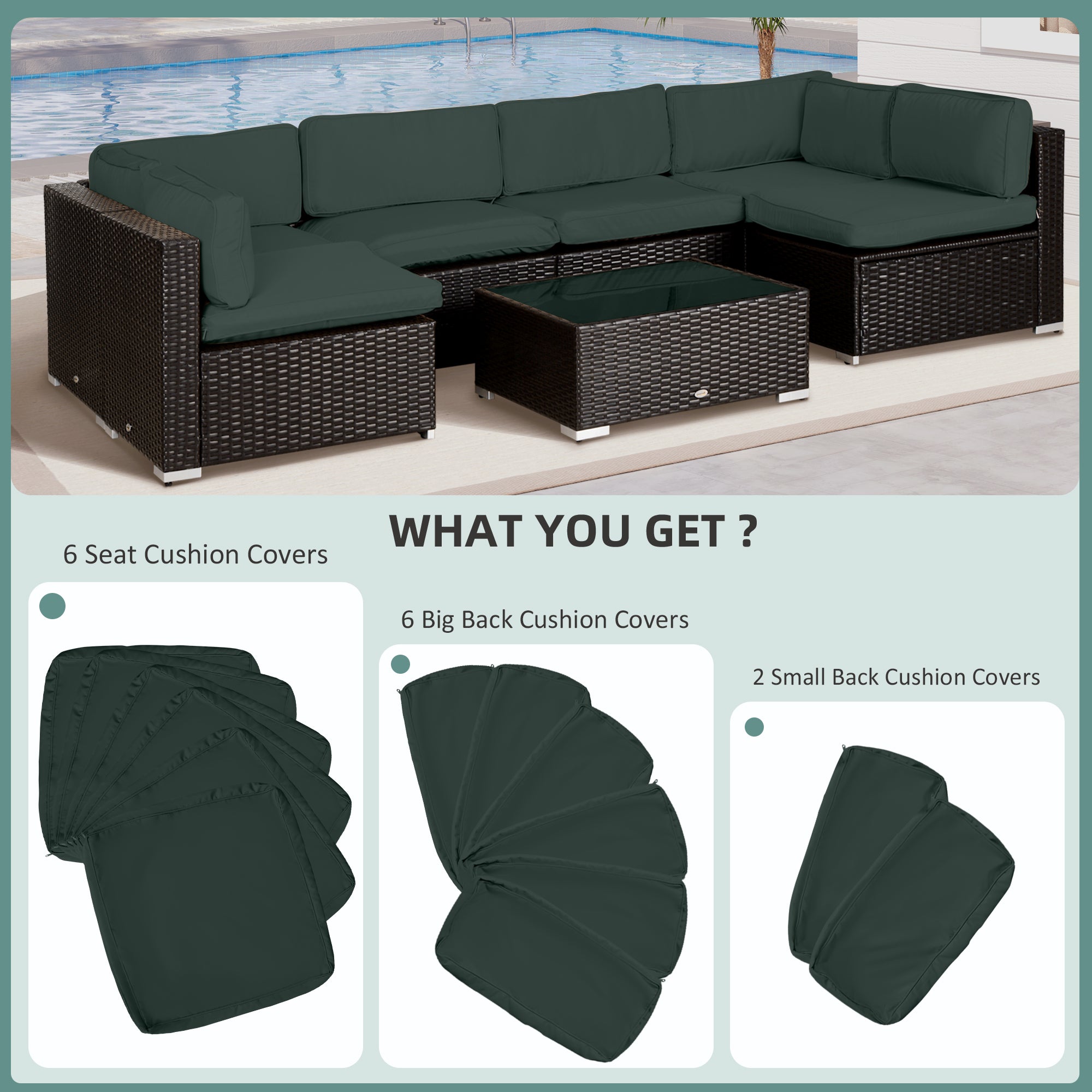 Outsunny Garden Rattan Sofa Cushion Polyester Cover Replacement Outdoor- No Cushion Included, Dark Grey - North Peak Garden Furniture