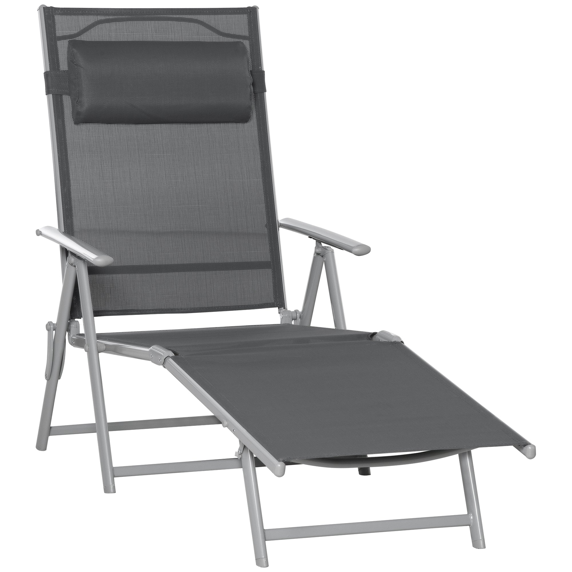 Outsunny Steel Fabric Sun Lounger Outdoor Folding Chaise Lounge Chair Recliner with Portable Design & 7 Adjustable Backrest Positions - Dark Grey