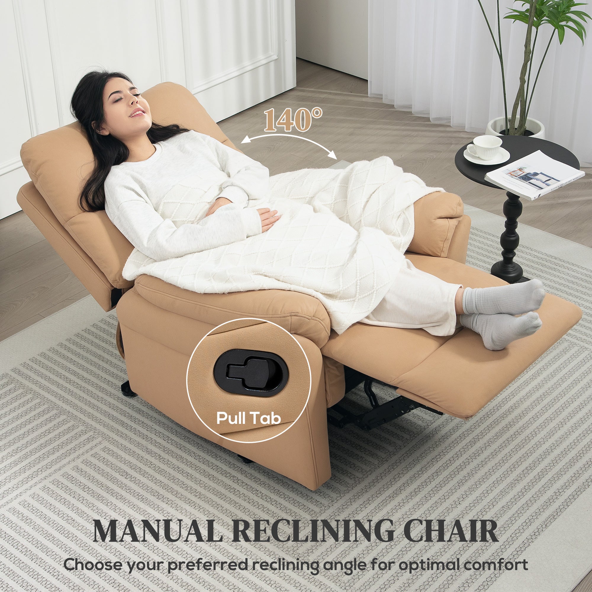 HOMCOM 140° Manual Reclining Armchair, with Footrest - Light Brown - North Peak Garden Furniture
