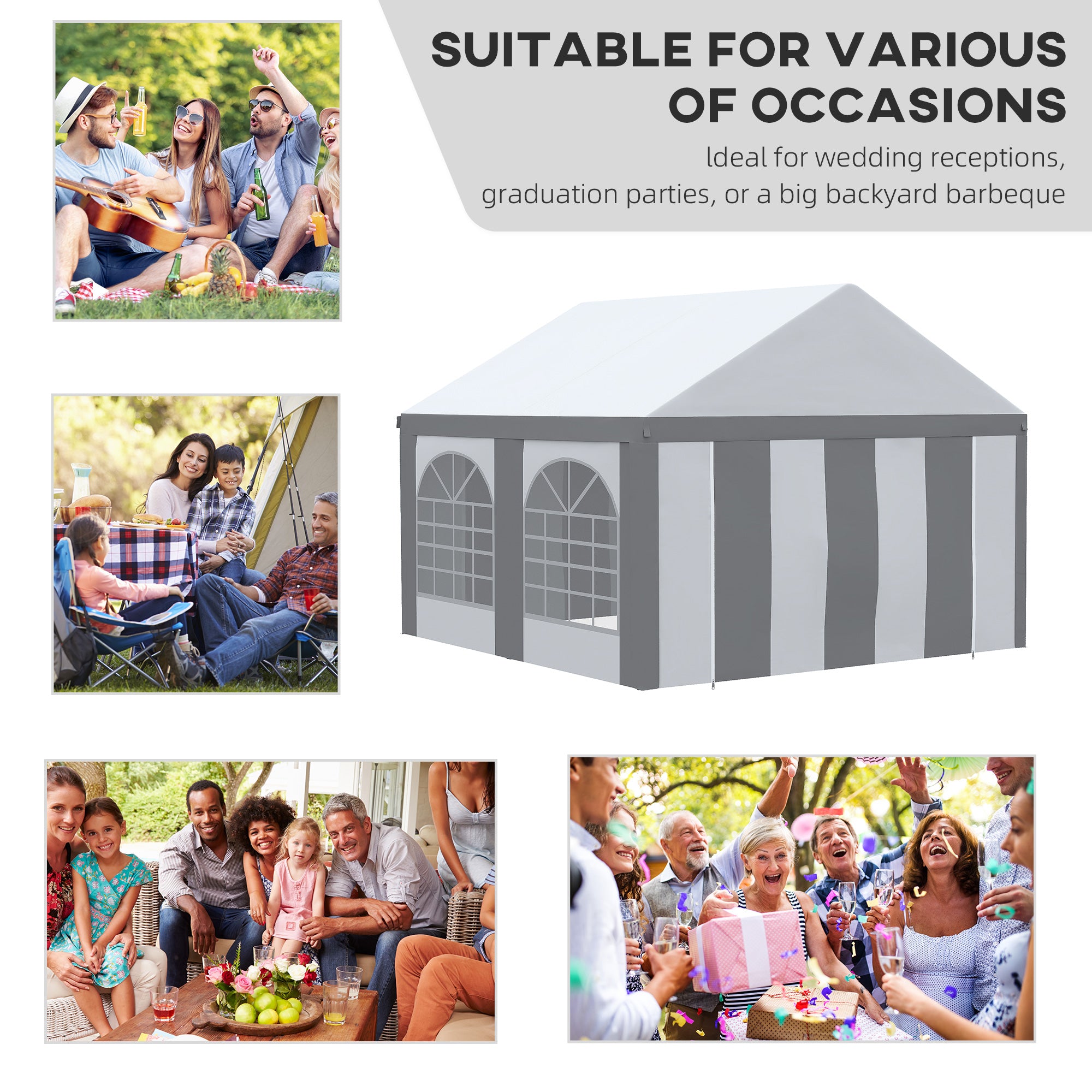 Outsunny 4 x 4m Galvanised Party Tent, Marquee Gazebo with Sides, Four Windows and Double Doors, for Parties, Wedding and Events - North Peak Garden Furniture
