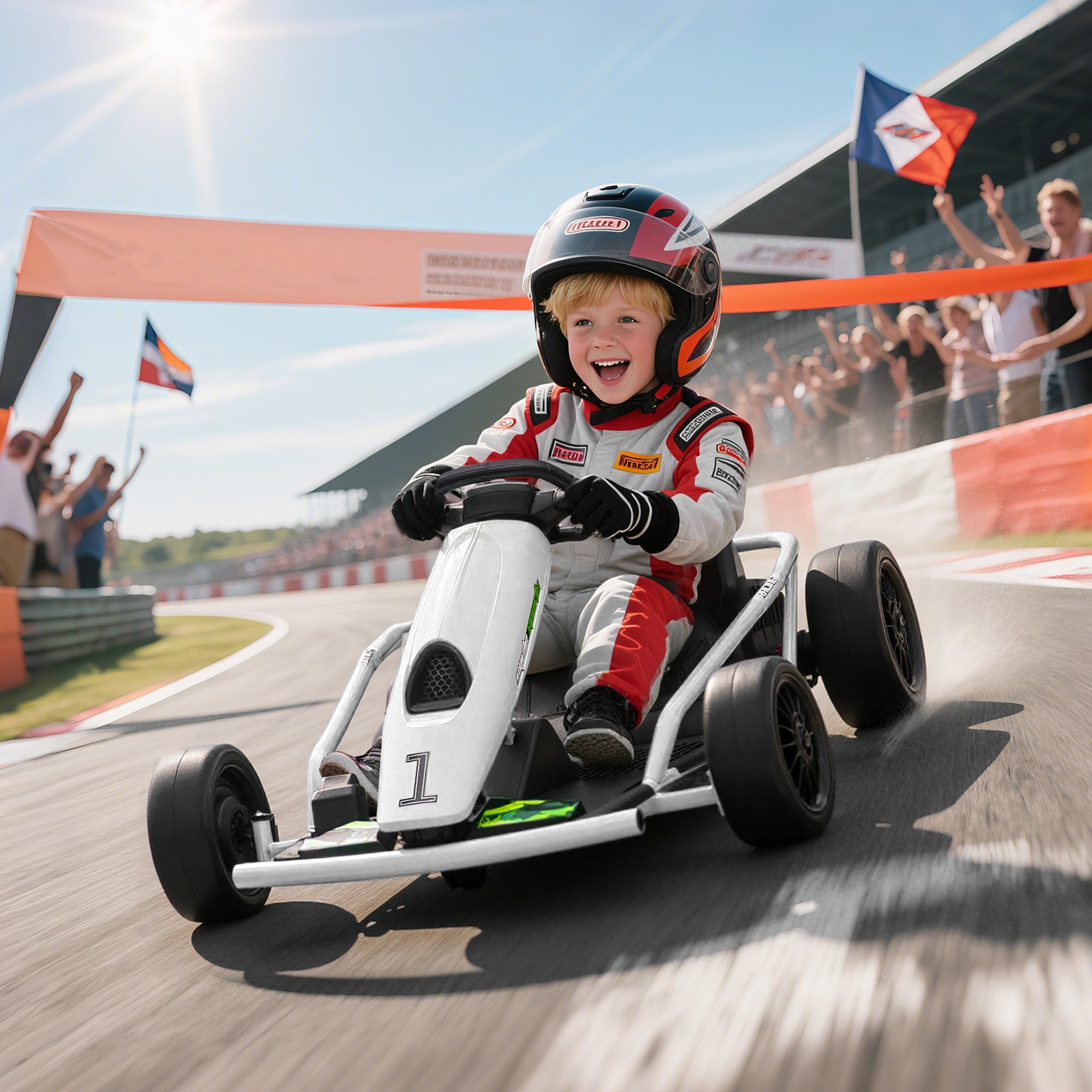 HOMCOM 24V Electric Go Kart for Kids, Drift Ride-On Racing Go Kart with 2 Speeds, for Boys Girls Aged 8-12 Years Old, White - North Peak Garden Furniture