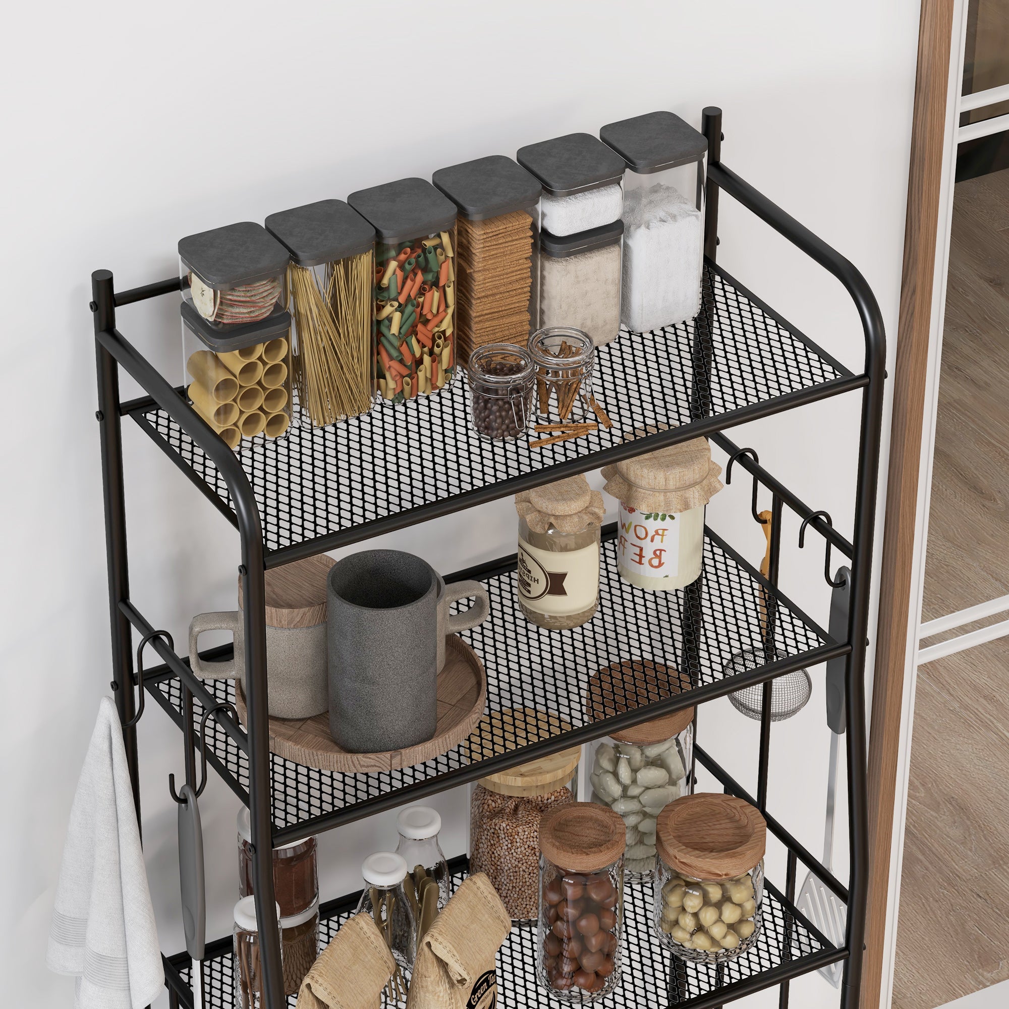 HOMCOM Five-Tier Steel Frame Kitchen Shelving Unit - Black - North Peak Garden Furniture