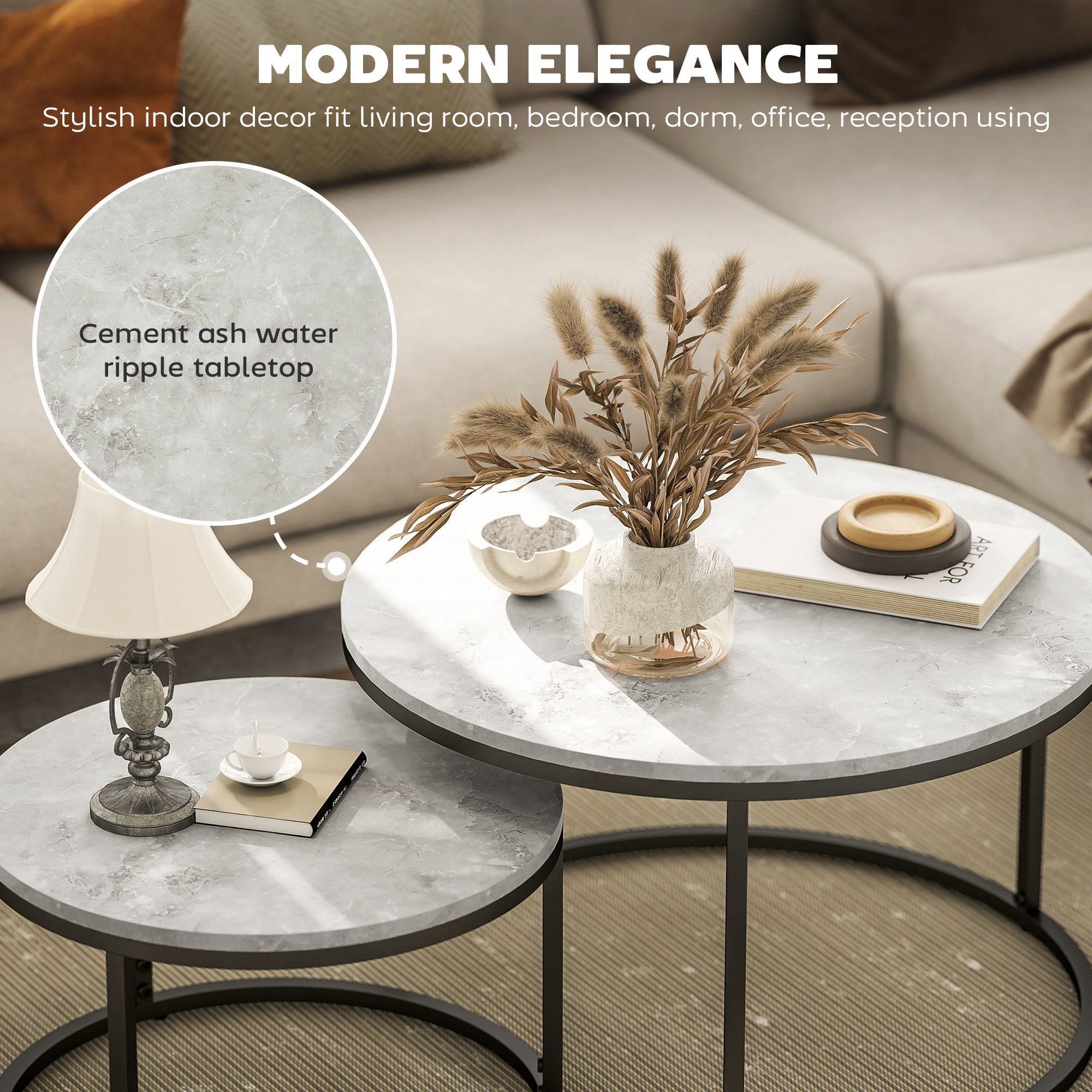 HOMCOM Set of Two Marble-Effect Stacking Tables - Wood Grey - North Peak Garden Furniture