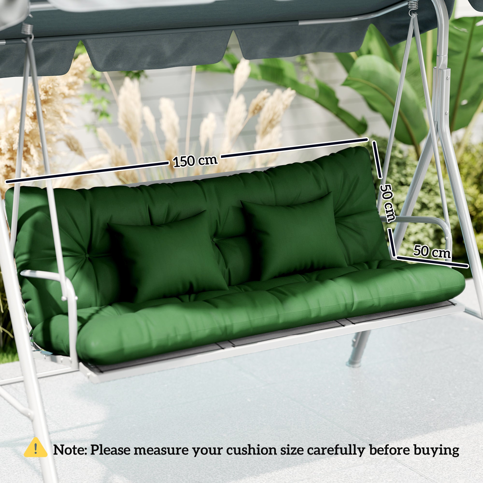 Outsunny Outdoor Seat Cushions Back Cushion with 2 Pillows, Water Repellent Seat Pads for 3-Seater Chair, Green