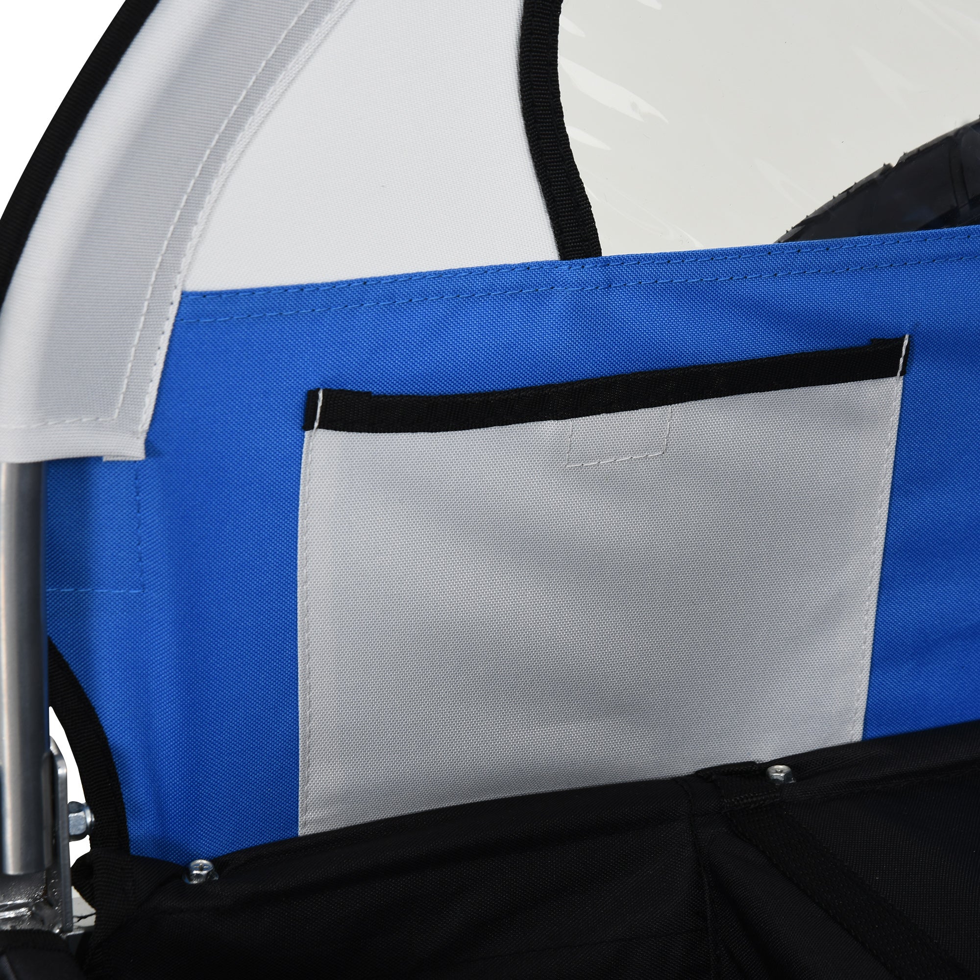 HOMCOM 2 Seat Bike Trailer Bicycle wagon for Kids Child Steel Frame Safety Harness Seat Carrier Hitch Coupler Blue White 130 x 76 x 88 cm - North Peak Garden Furniture