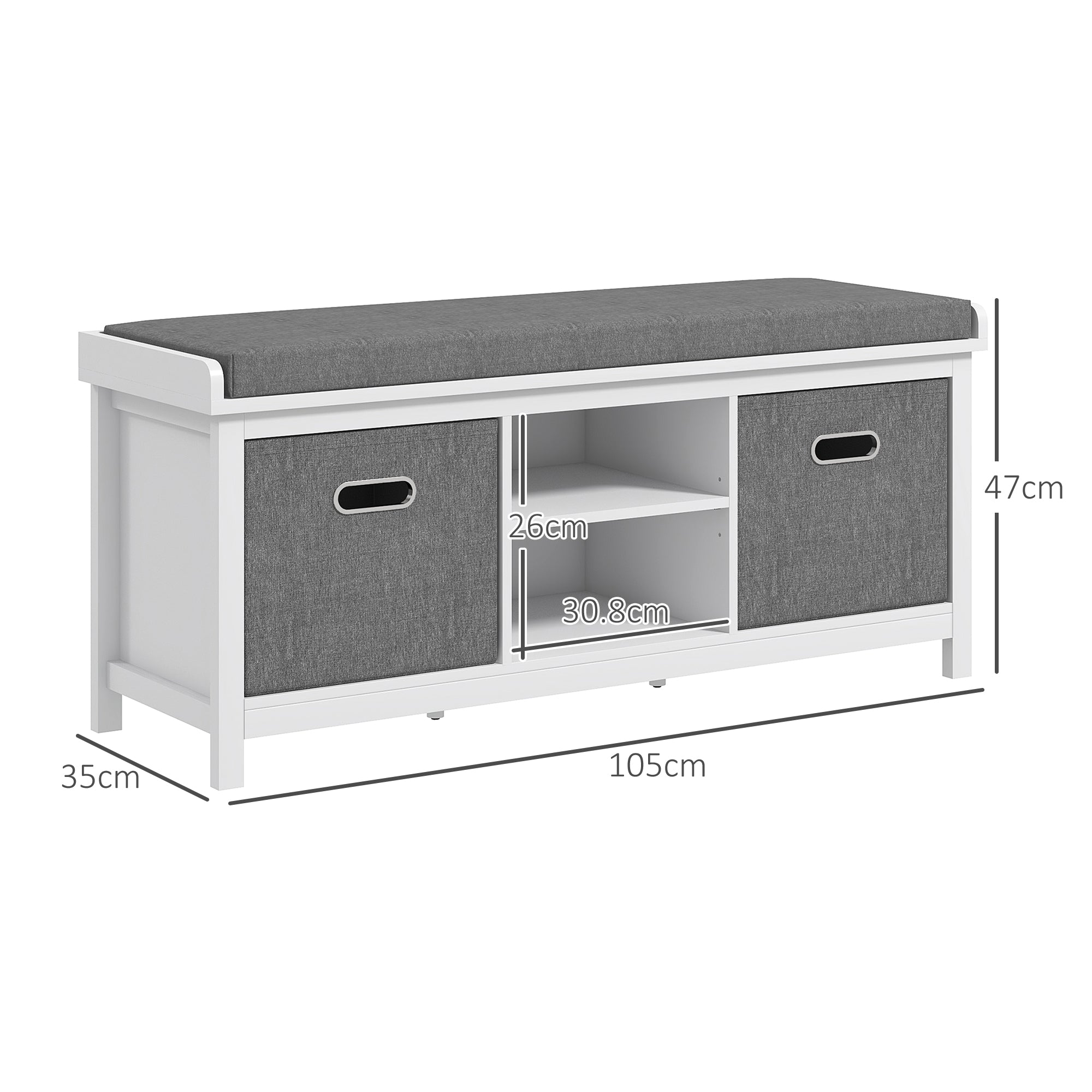 HOMCOM Shoe Storage Bench, with Cushion Seat - White/Grey - North Peak Garden Furniture