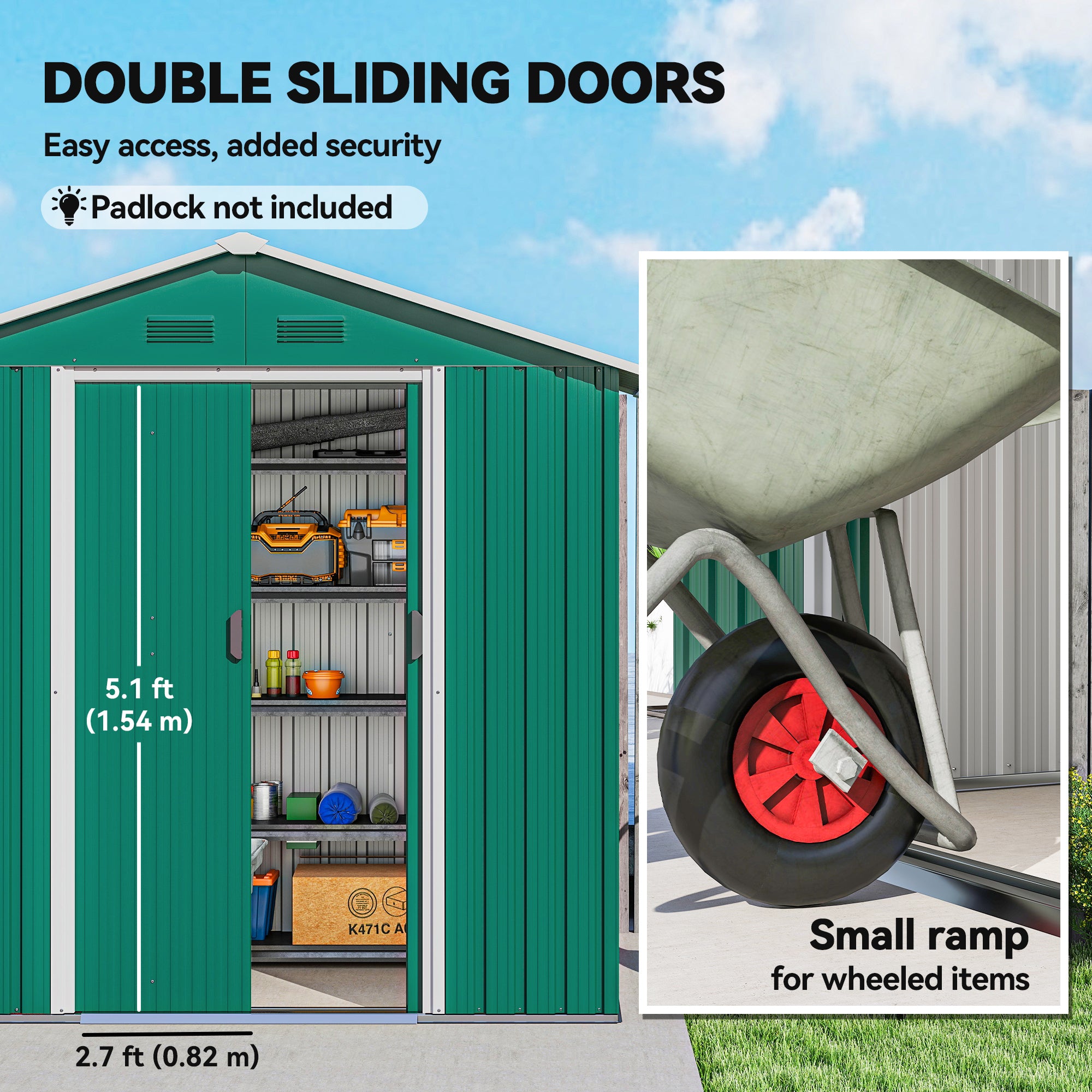Outsunny 6.5ft x 3.5ft Metal Garden Storage Shed for Outdoor Tool Storage with Double Sliding Doors and 4 Vents, Green