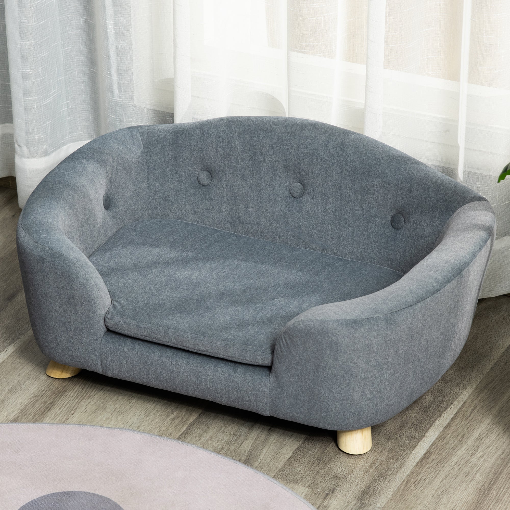 PawHut Dog Sofa Bed Pet Chair Couch with Water Resistant Fabric, Kitten Lounge with Soft Cushion Washable Cover, Wooden Frame for Mini Size Dogs - Grey - North Peak Garden Furniture