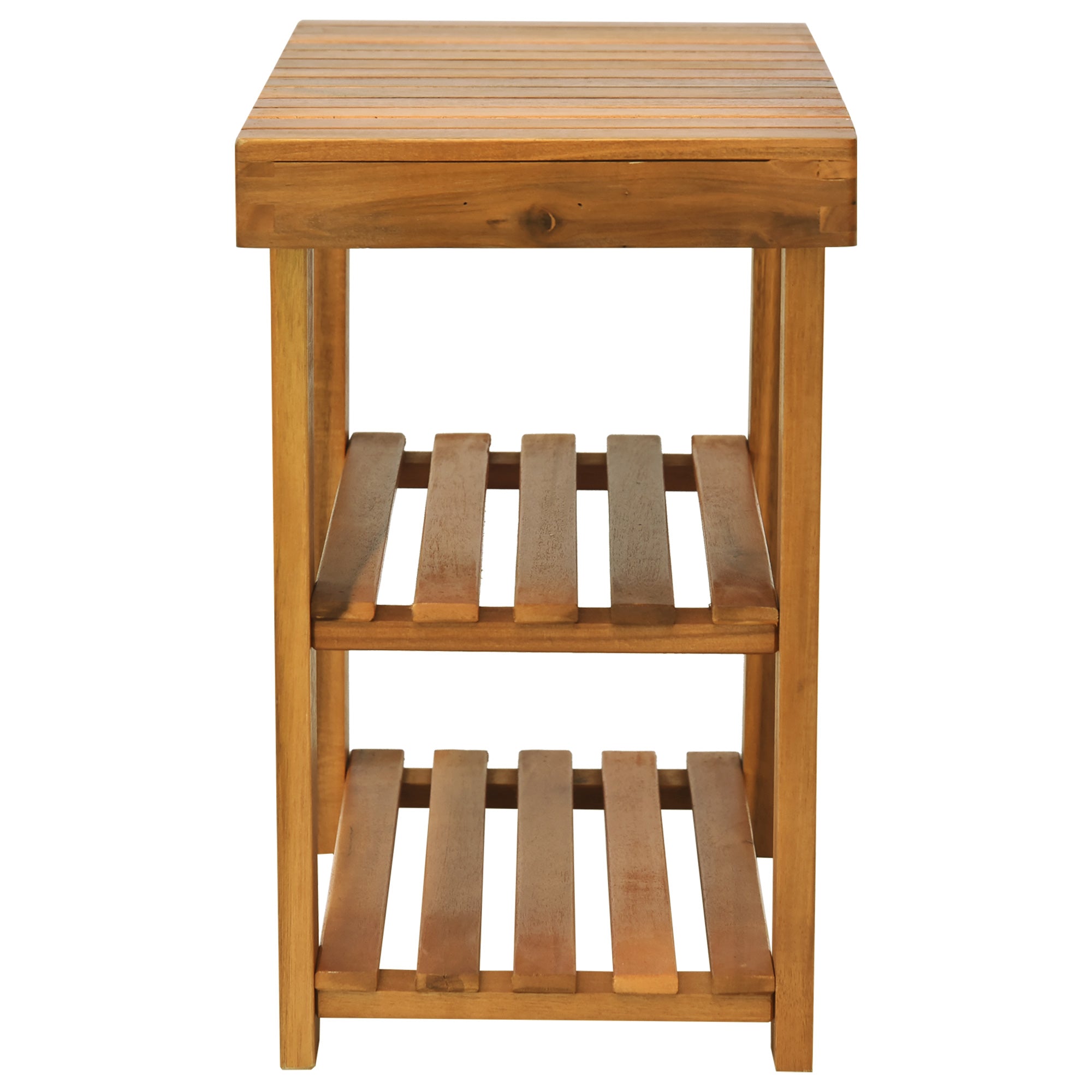 HOMCOM Acacia Wood Shoe Bench, 3-Tier Shoe Storage Rack, Hallway Organizer Shelf, for Entryway, Living Room, Bedroom, 50 x 28 x 45 cm, Teak - North Peak Garden Furniture