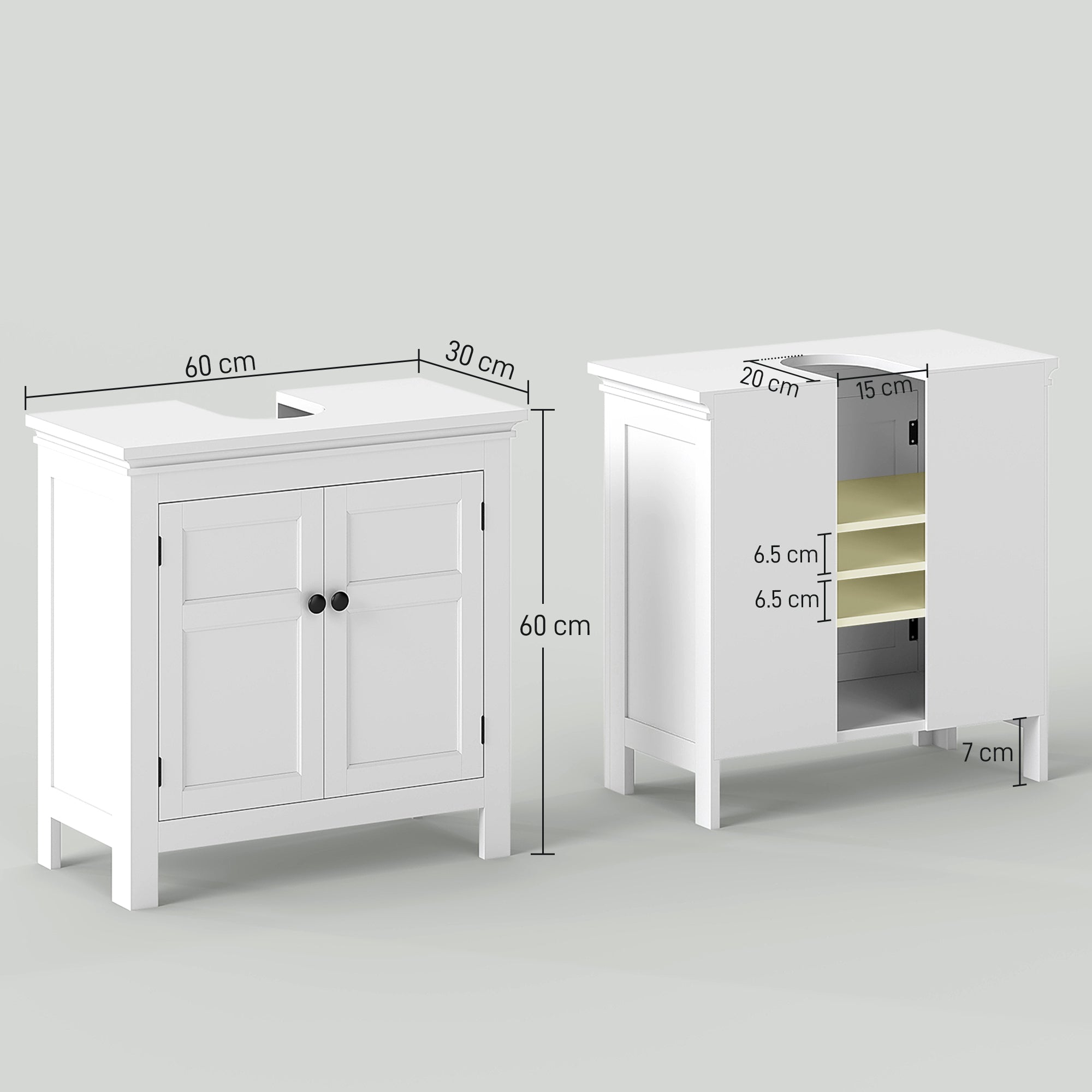 HOMCOM 15 x 20cm 'U' Cut Out Bathroom Storage Cabinet - White - North Peak Garden Furniture