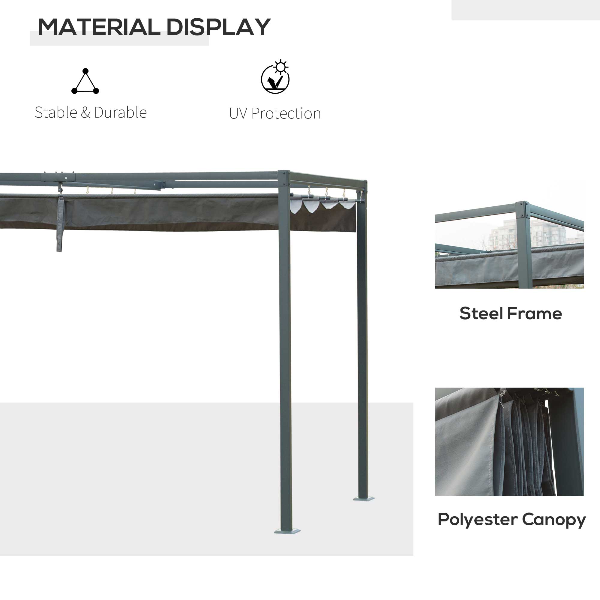 Outsunny 3 x 2m Metal Outdoor Pergola with Retractable Roof, Outdoor Gazebo Canopy Shelter with Drainage Holes for Garden, Patio, Lawn, Grey - North Peak Garden Furniture