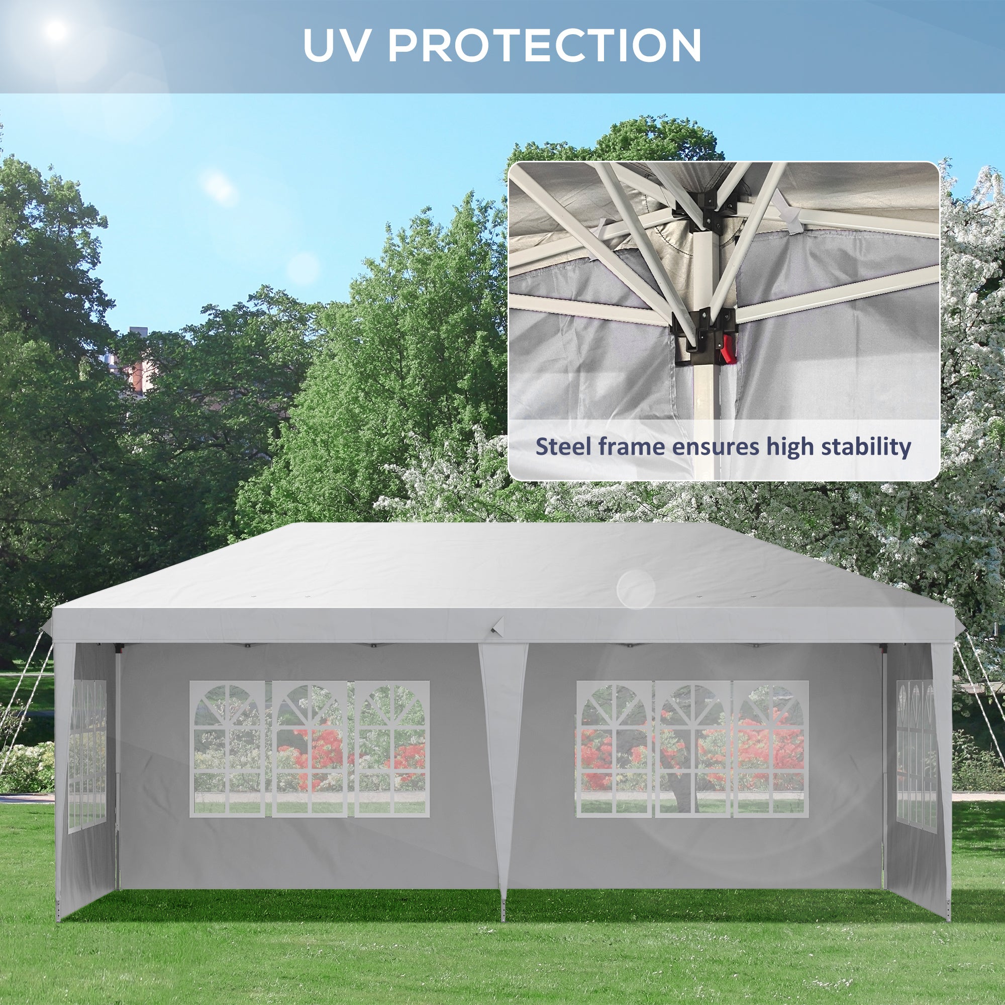 Outsunny 3 x 6m Pop Up Gazebo, Height Adjustable Marquee Party Tent with Sidewalls and Storage Bag, White - North Peak Garden Furniture