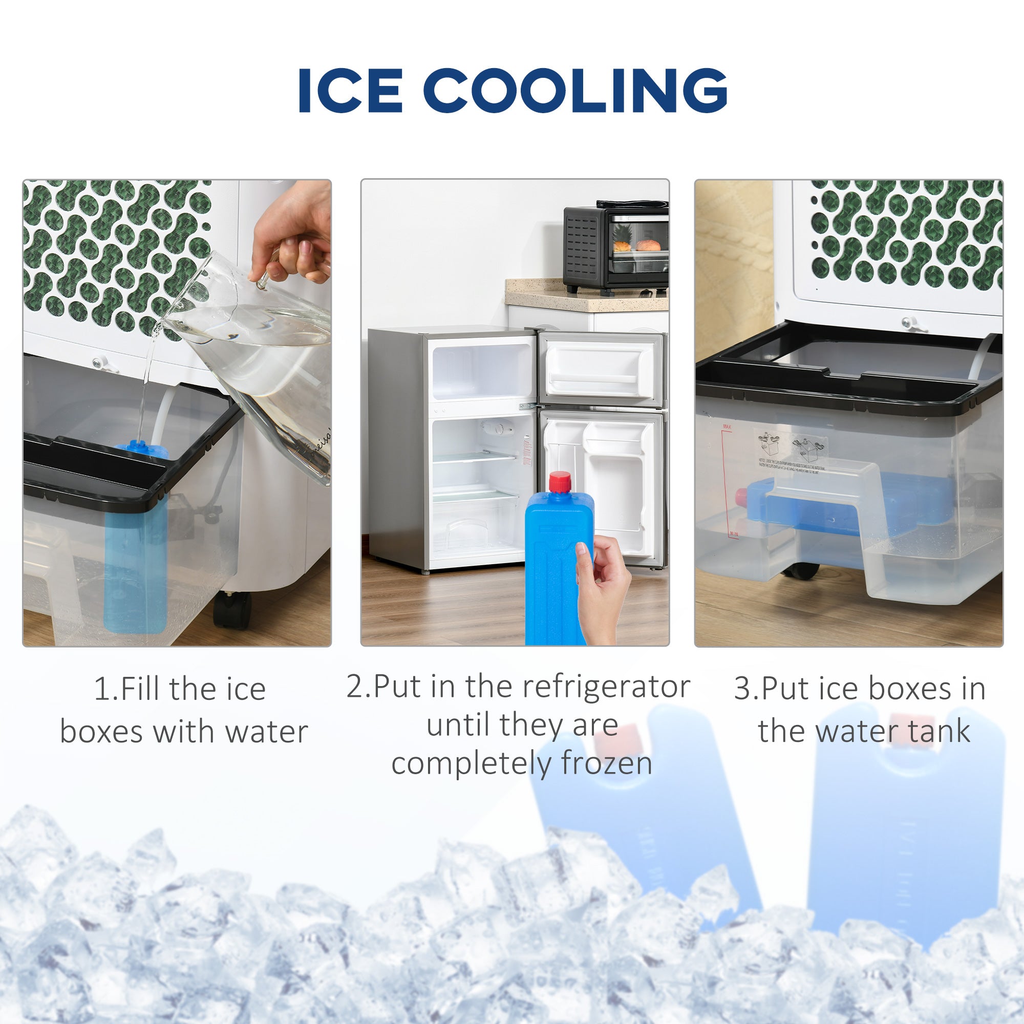 HOMCOM Portable Air Cooler, Evaporative Anion Ice Cooling Fan Water Conditioner Humidifier Unit with 10L Water Tank, 3 Modes, 3 Speed, Remote, Timer, Oscillating for Home Quiet Bedroom, White