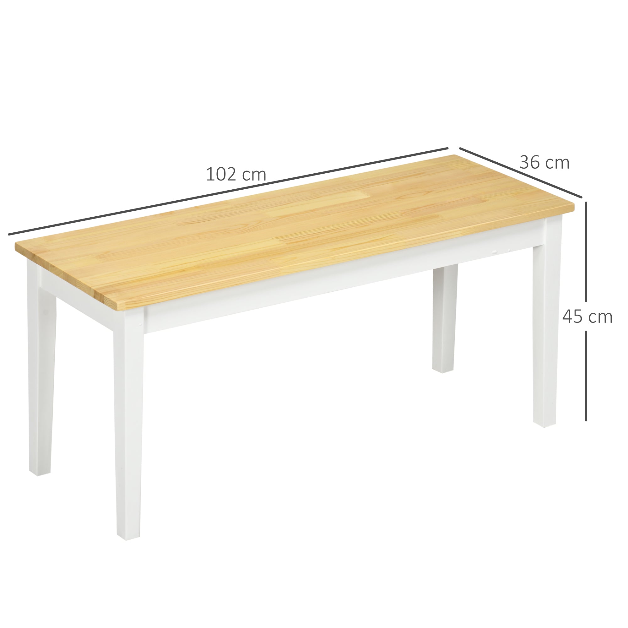 HOMCOM 102 cm Wood Dining Bench for 2 People, Wooden Bench for Kitchen, Dining Room, Entryway, White - North Peak Garden Furniture