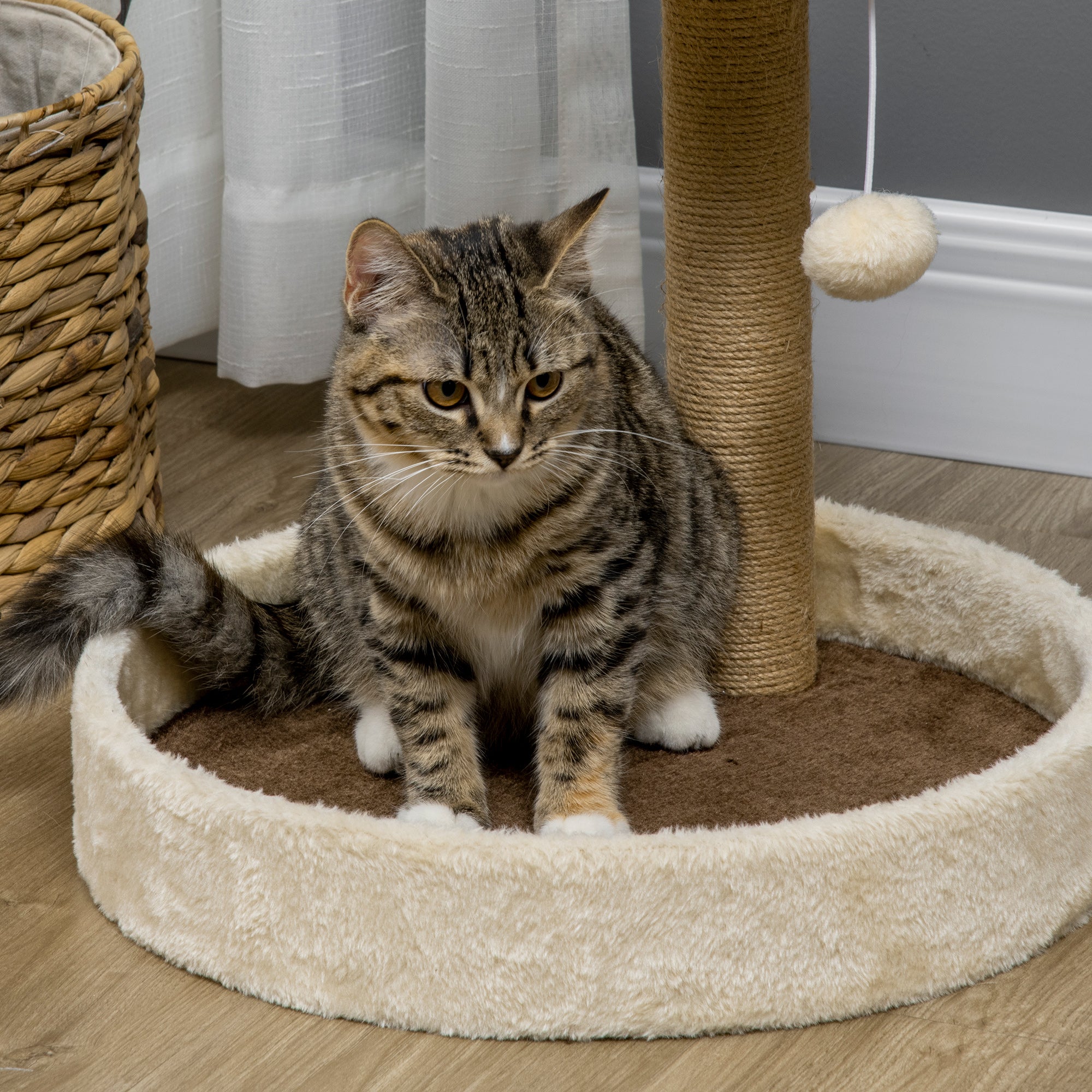 PawHut 44cm Cat Tower, Cat Tree for Indoor Cats, with Sisal Cat Scratching Post, Toy Ball - Brown - North Peak Garden Furniture