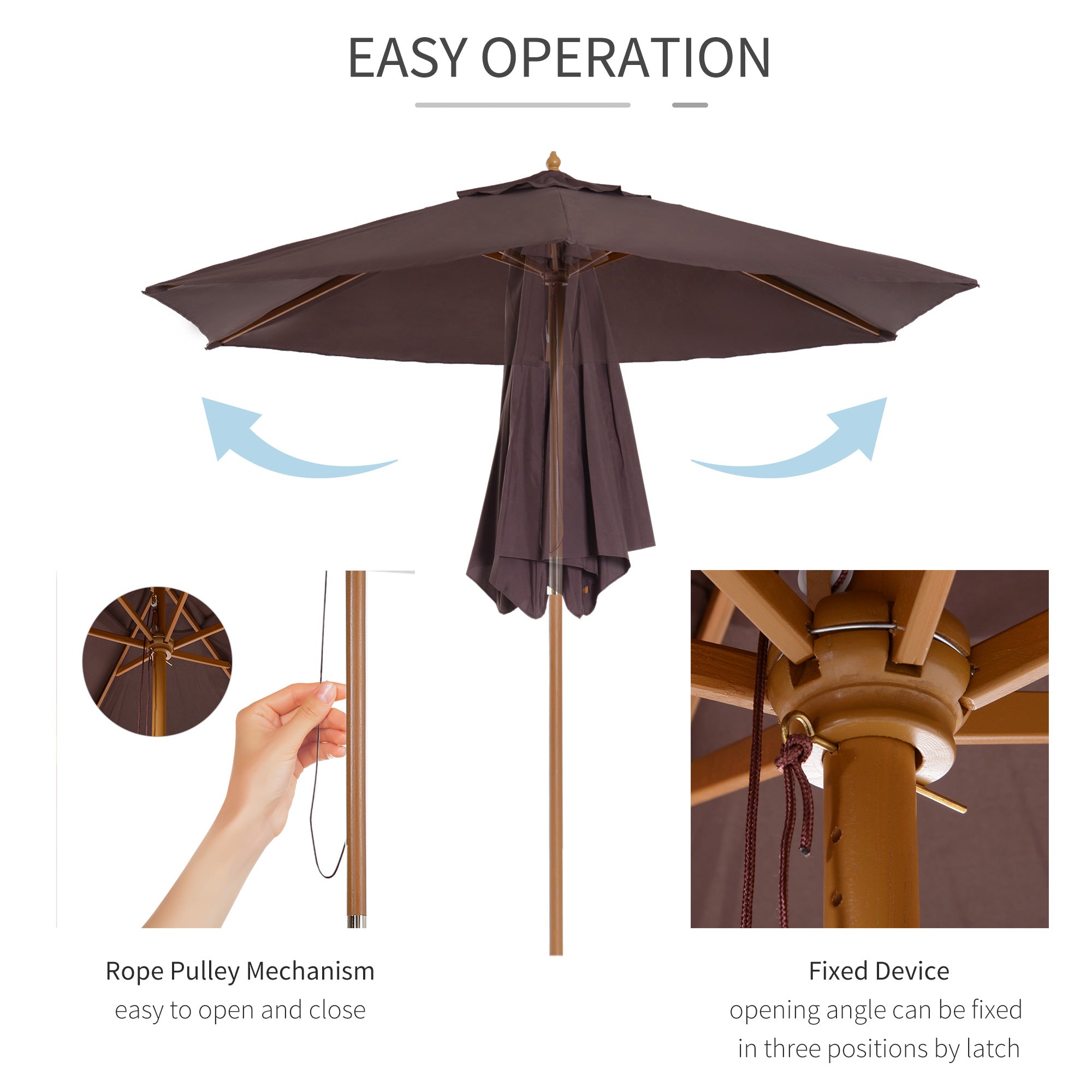 Outsunny Elegant Wooden Garden Parasol: 2.5m Patio Sunshade with UV Protection, Coffee Hue