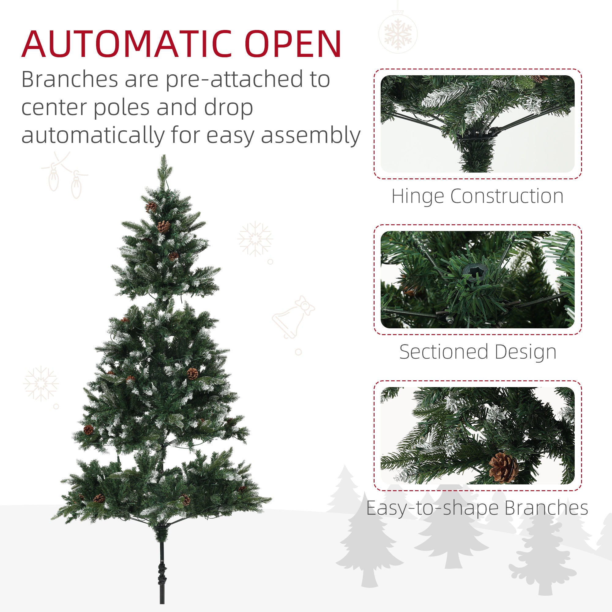 HOMCOM 6ft LED Pre-Lit Artificial Christmas Tree, with Base - North Peak Garden Furniture