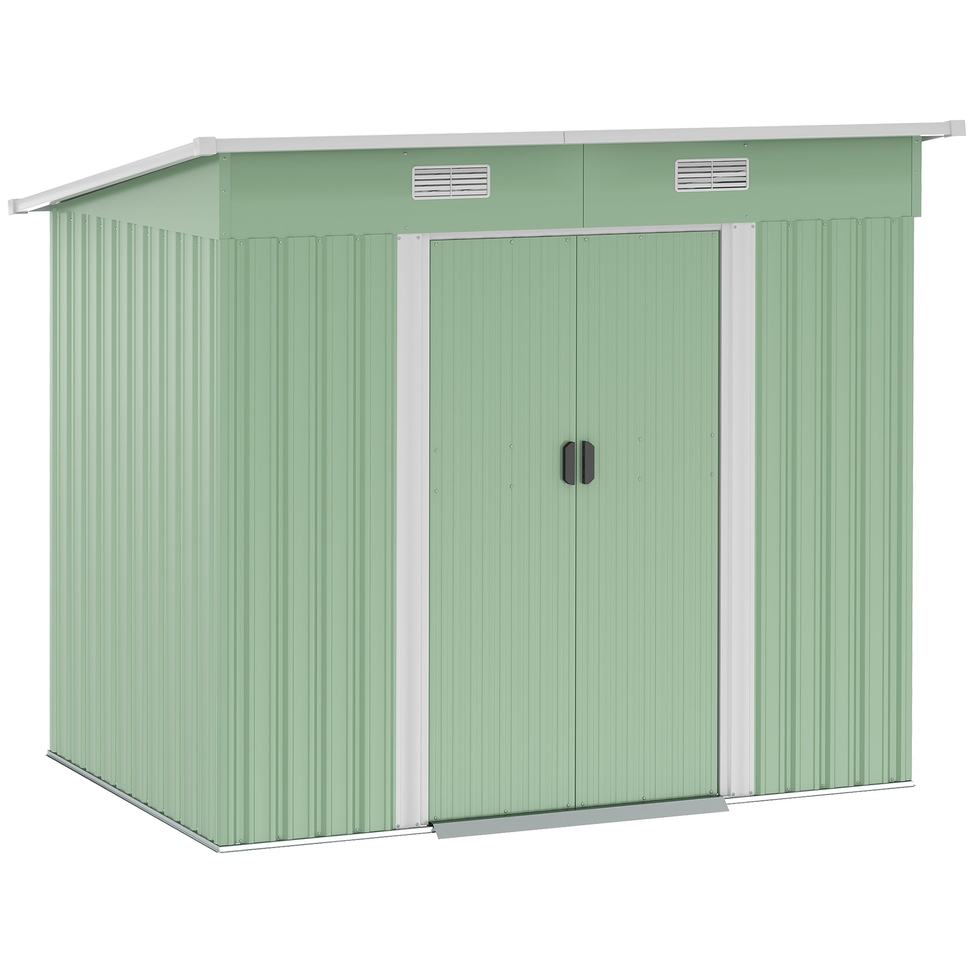 Outsunny 7 x 4ft Outdoor Garden Metal Storage Shed, Tool Storage Box for Backyard, Patio and Lawn, Light Green - North Peak Garden Furniture