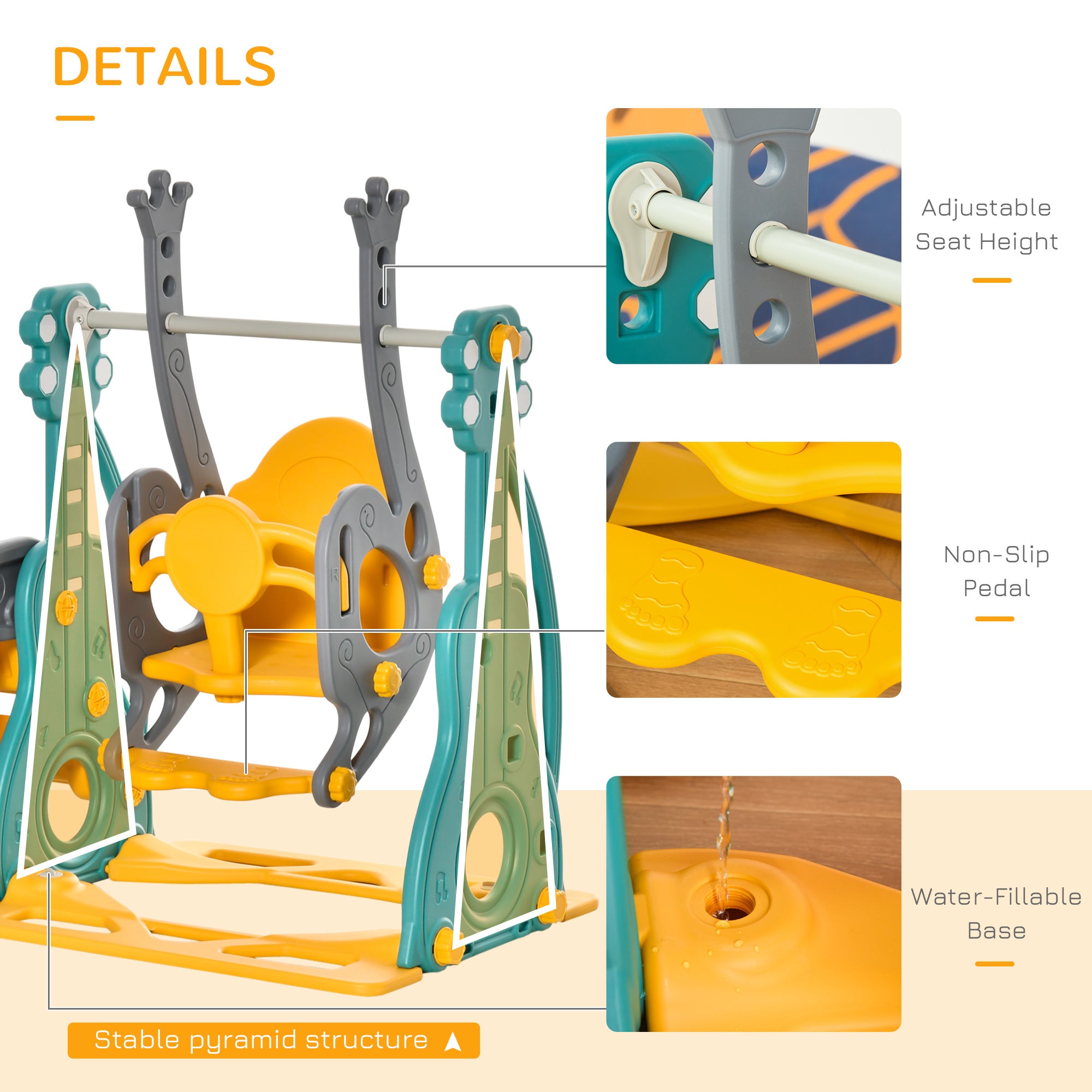 HOMCOM 3-IN-1 Kids Swing and Slide Set with Basketball Hoop Slide Swing Adjustable Seat Height Toddler Playground Activity Center Indoor and Outdoor Play Equipment