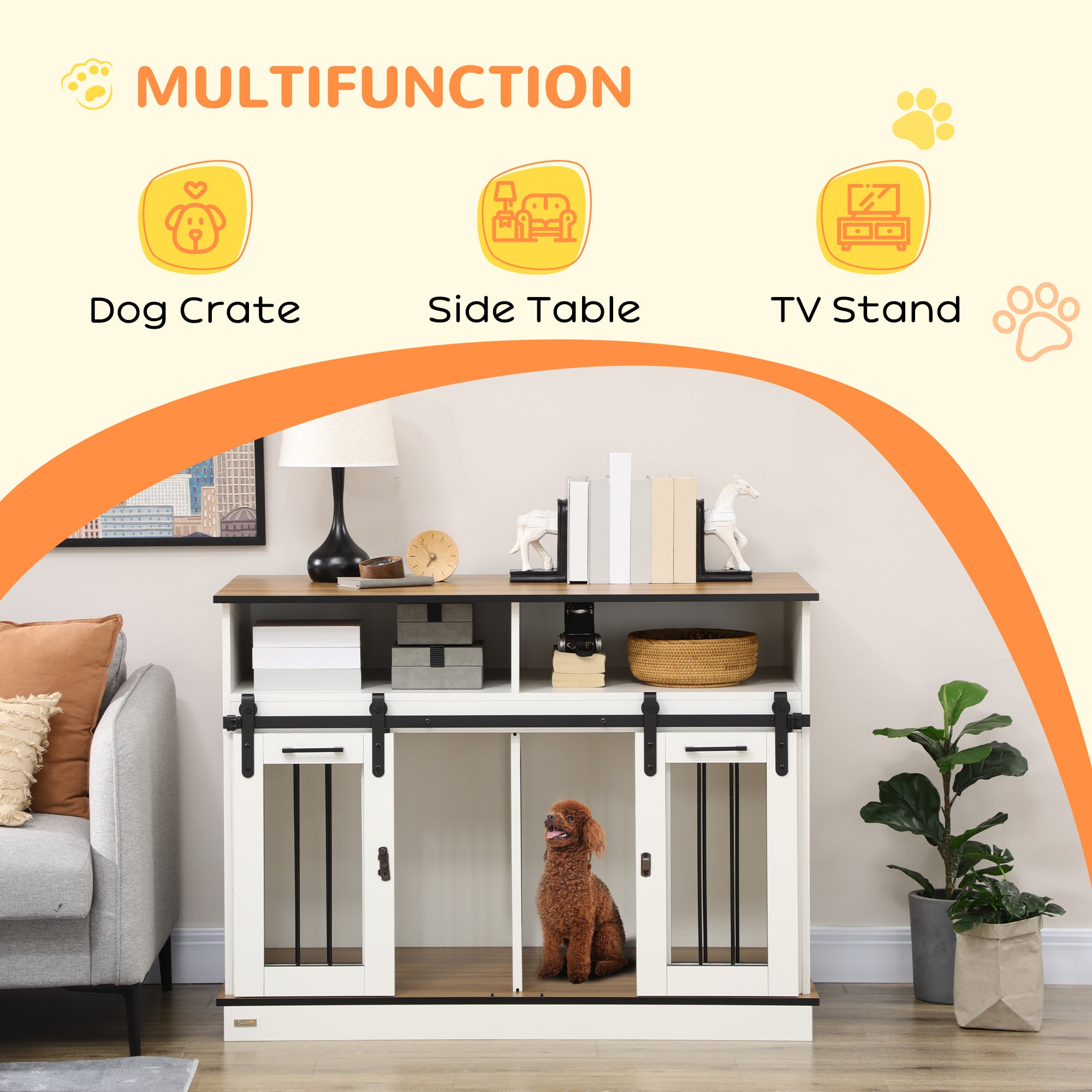 PawHut Dog Crate Furniture for Small and Large Dogs, with Movable Divider - White - North Peak Garden Furniture