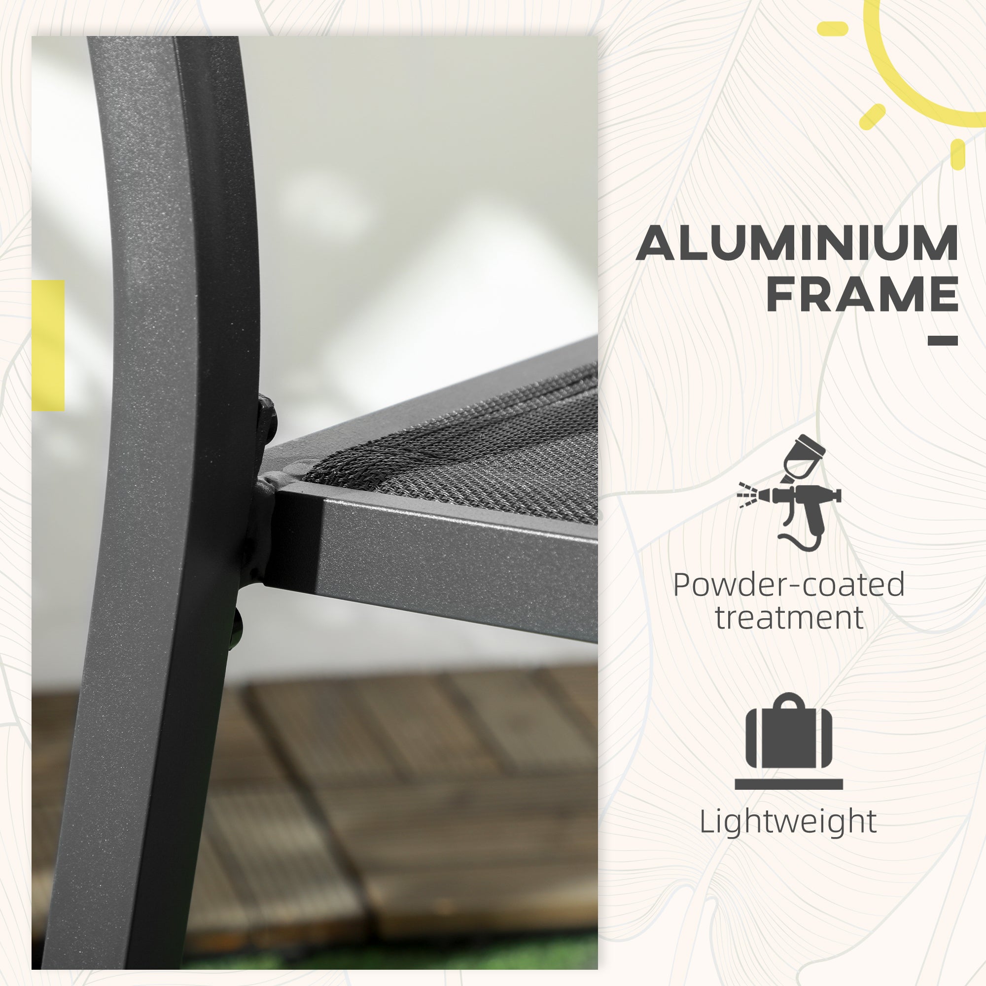 Outsunny Set of Two Aluminium Stacking Garden Chairs - Black - North Peak Garden Furniture
