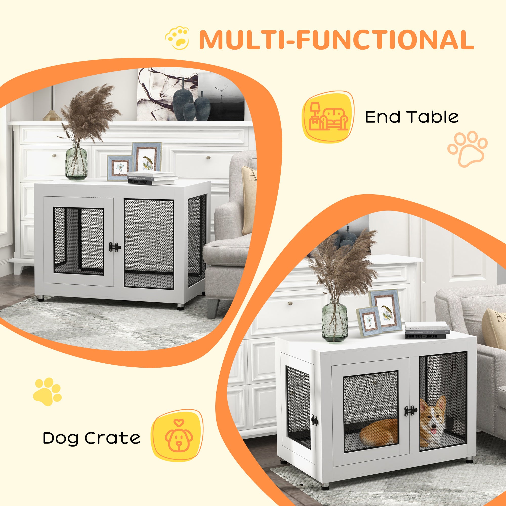 PawHut 2-in-1 Dog Cage & Side Table, with Two Doors, Cushion, for Large Dogs - North Peak Garden Furniture