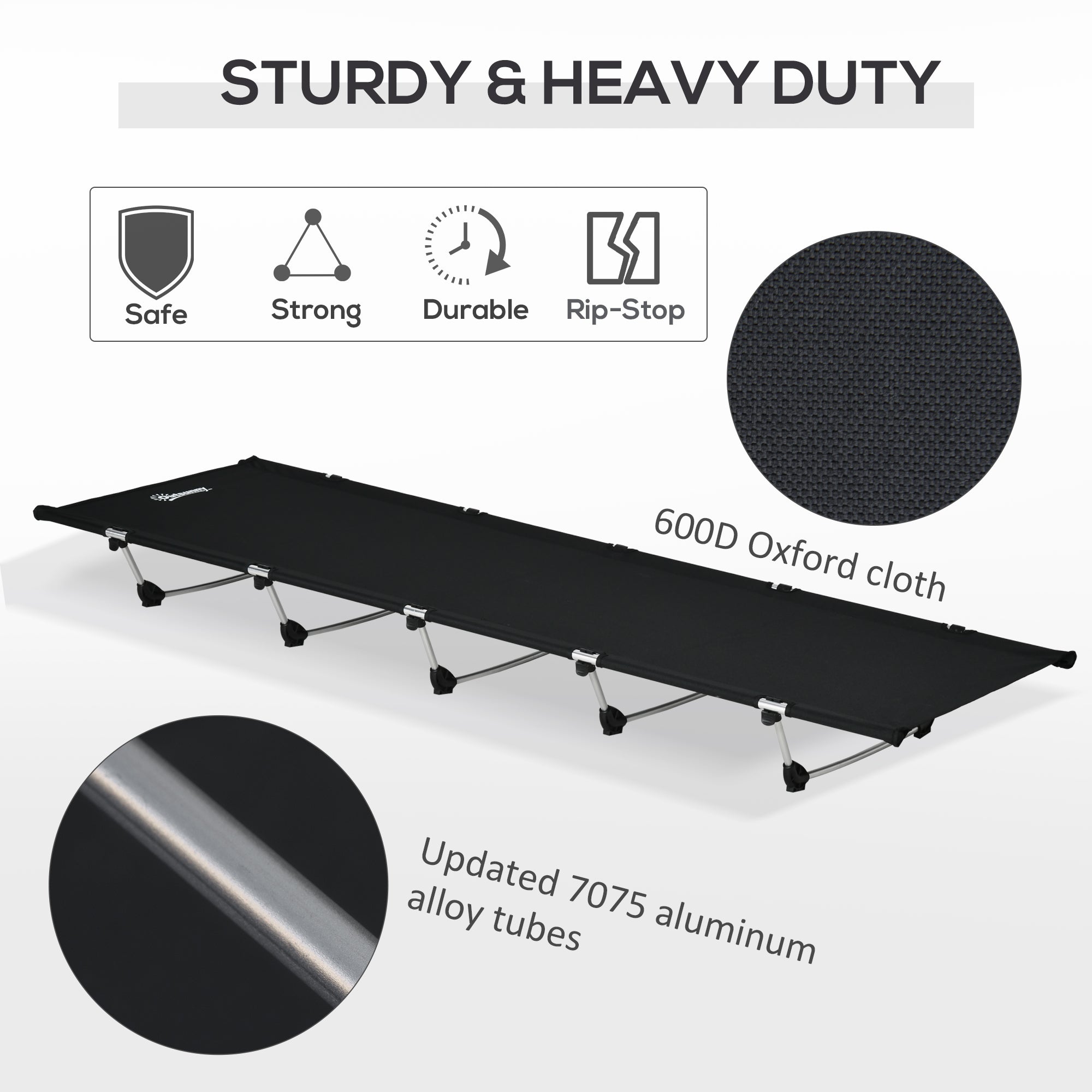 Outsunny Lightweight Camping Bed, Aluminium Portable Camp Cot Sleeping Bed w/ Strong Support 150kg and Carry Bag for Adults Outdoor Overnighter Camping, Hiking, Travel, RV - North Peak Garden Furniture