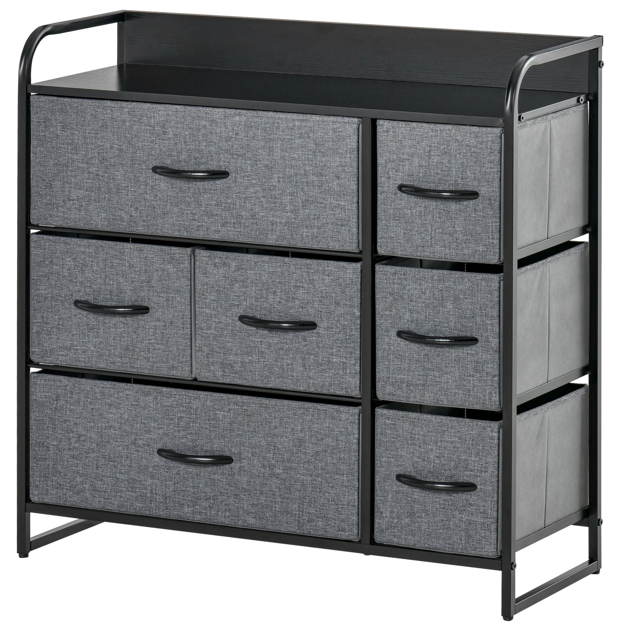 HOMCOM Chest of Drawers with 7 Foldable Drawers, 3-Tier Fabric Bedroom Dresser, Clothes Storage Unit for Bedroom, Living Room, Grey - North Peak Garden Furniture