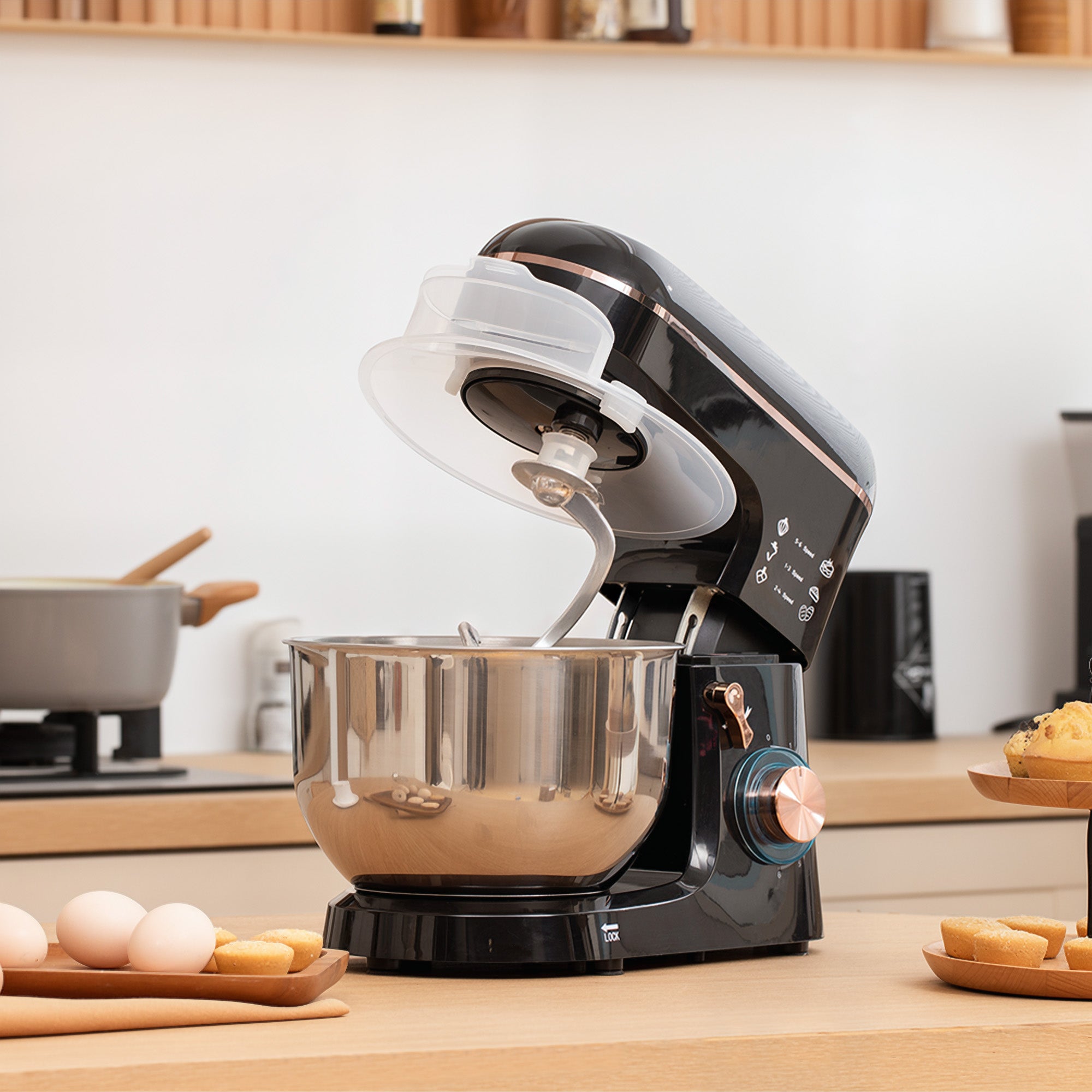 HOMCOM Stand Mixer, 5L Food Mixer for Baking, 6 Speeds and Pulse Setting, 1400W Cake Electric Kitchen Mixer with Dough Hook, Whisk, Stainless Steel Bowl, Splash Guard, Beater, Black - North Peak Garden Furniture