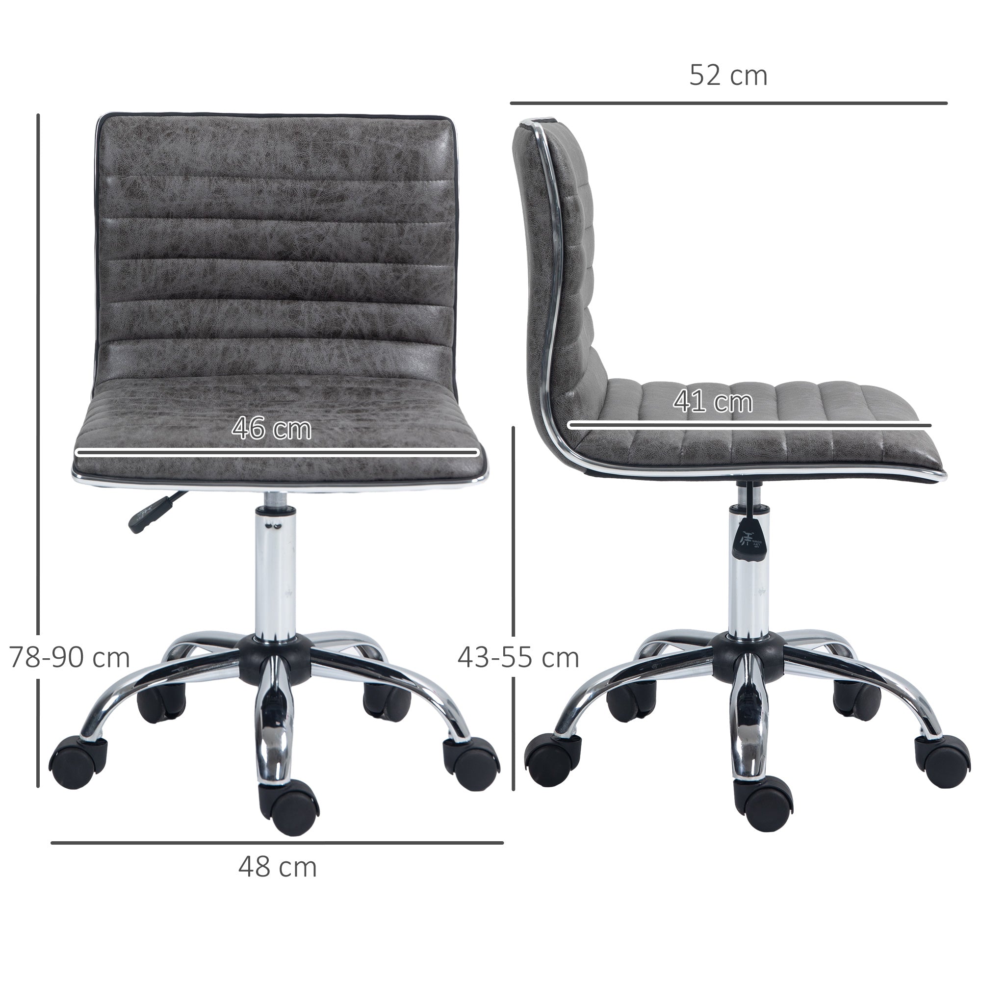 HOMCOM Adjustable Swivel Office Chair with Armless Mid-Back in Microfibre Cloth and Chrome Base - Grey - North Peak Garden Furniture