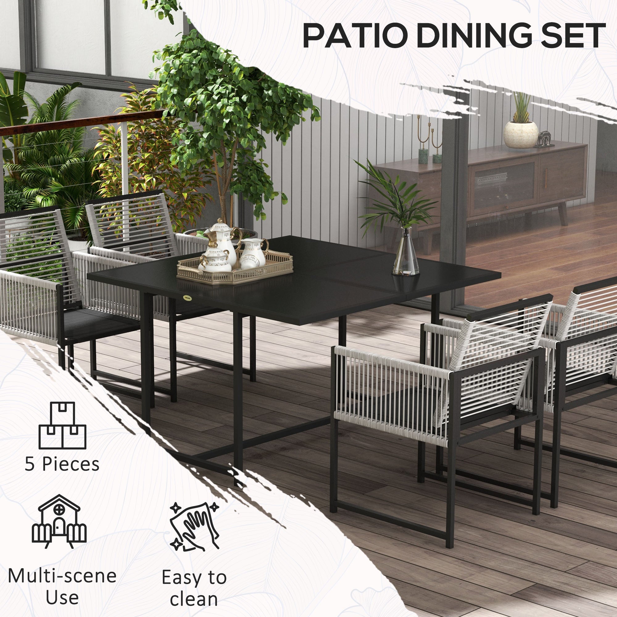 Outsunny Five-Piece Metal Dining Set, with Folding Back Chairs, Light Grey - North Peak Garden Furniture