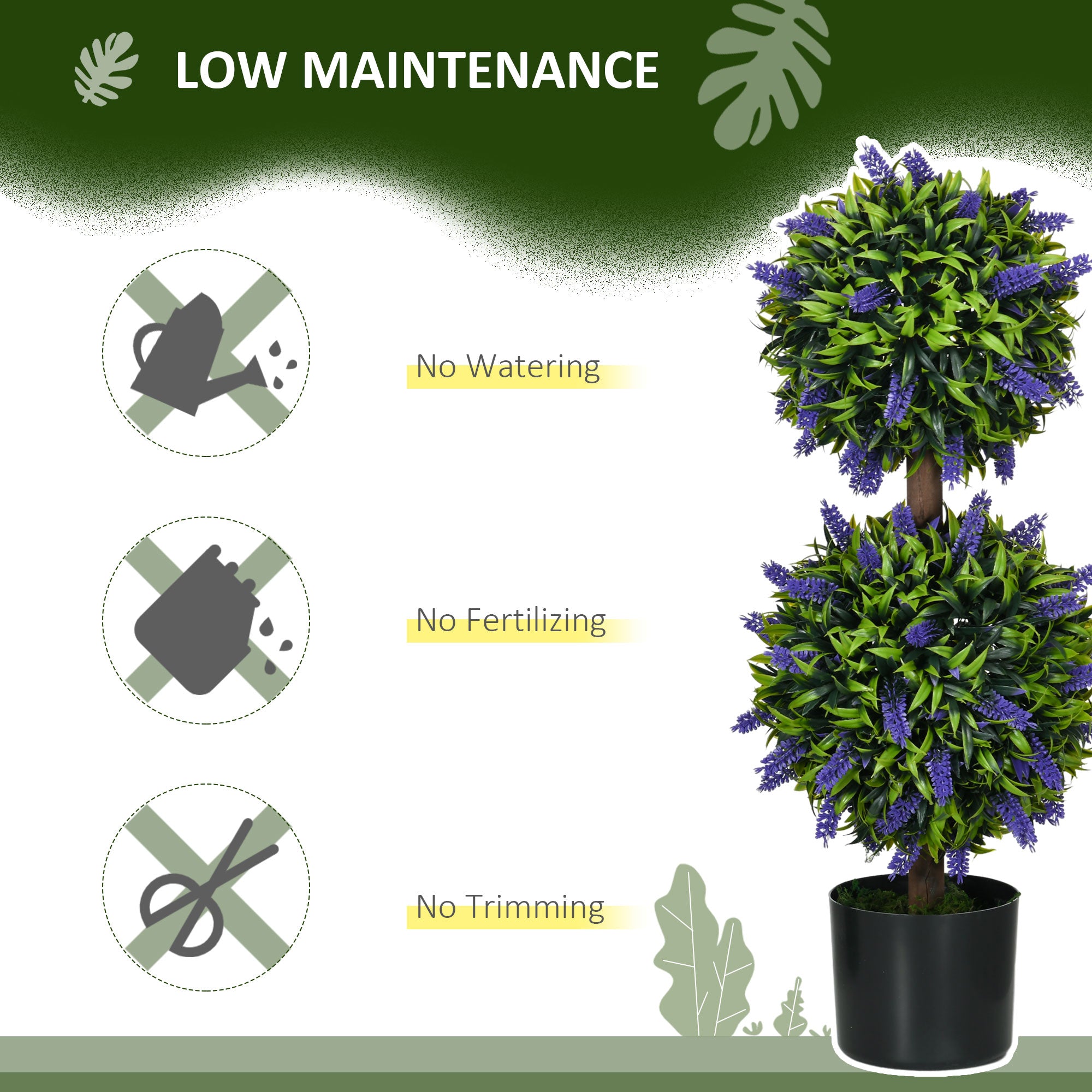 HOMCOM Set of 2 Artificial Plants, Lavender Flowers Ball Trees with Pot, for Home Indoor Outdoor Decor, 70cm - North Peak Garden Furniture