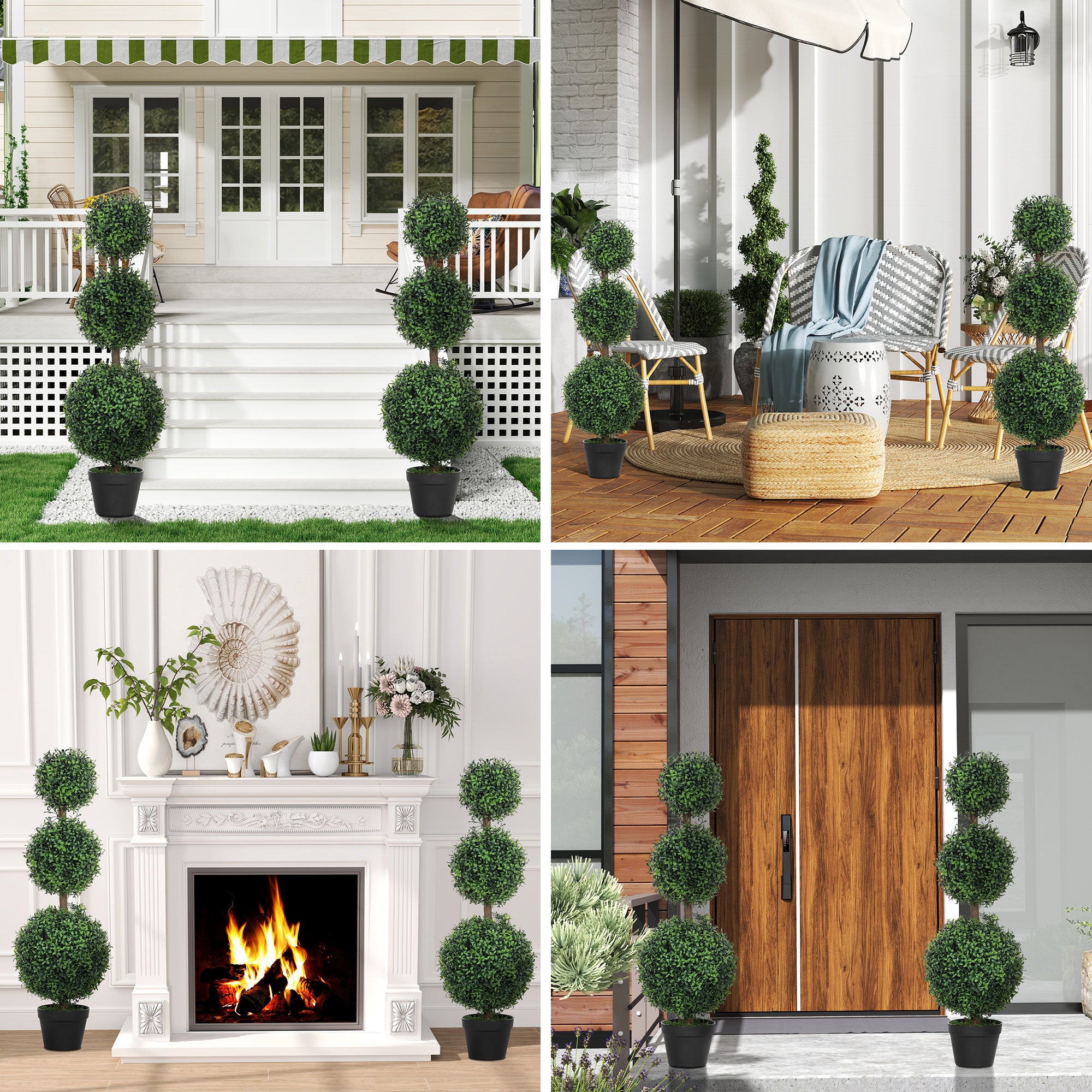 HOMCOM Set of 2 Decorative Artificial Plants, Topiary Ball-shaped Boxwood Trees in Pot, Fake Plants for Home Indoor outdoor Decor, 100cm, Green - North Peak Garden Furniture