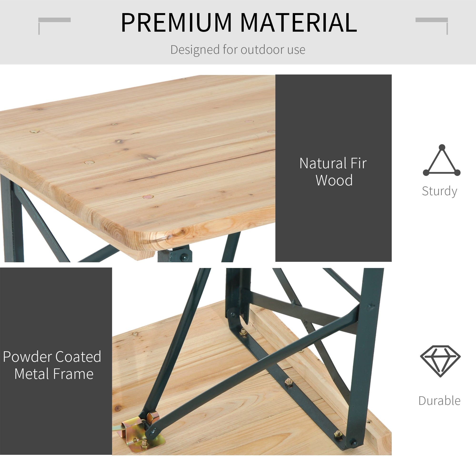Outsunny Portable Folding Camping Picnic Trestle Beer Table and 2 Bench Set Wooden Garden Furniture Patio Dining Party BBQ Chairs Stools - North Peak Garden Furniture