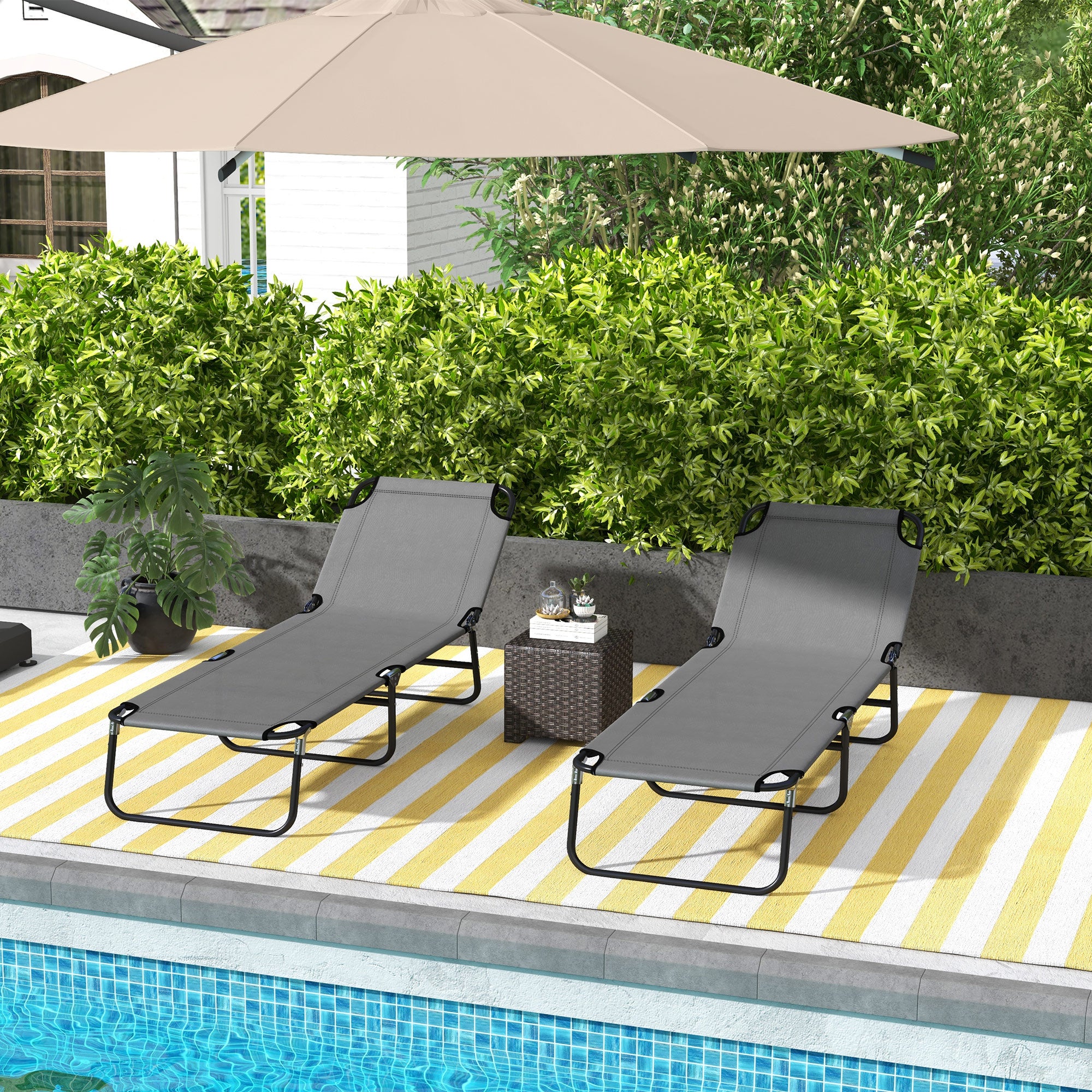 Outsunny Garden Sun Lounger, with Five-Position Back - Grey