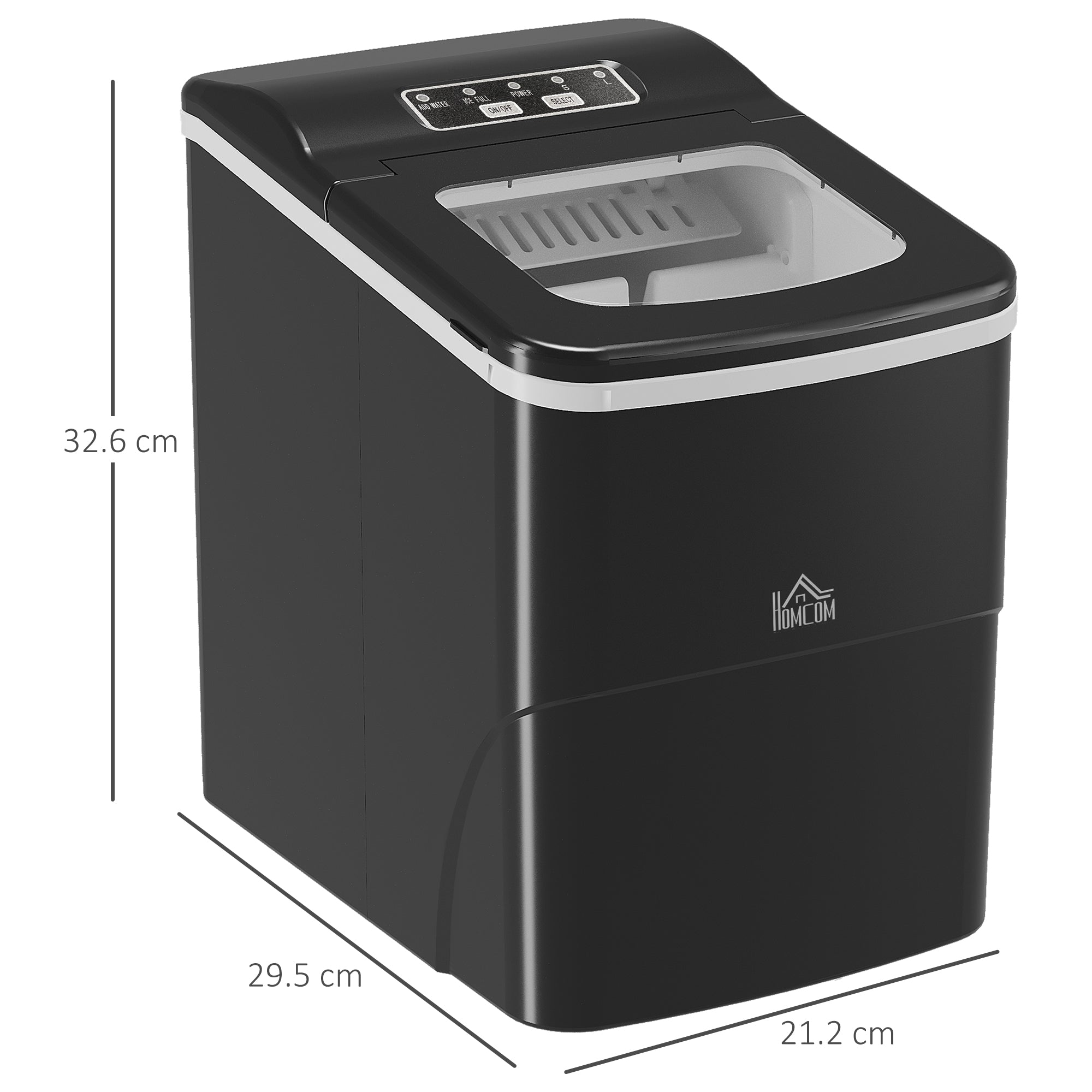 HOMCOM Portable Ice Maker Countertop, Bullet Ice Cube Machine, 9 Ice Cubes per 8 Minutes, Automatic Cleaning, Visible Window Scoop and Basket for Kitchen, Office, Bar, Black - North Peak Garden Furniture