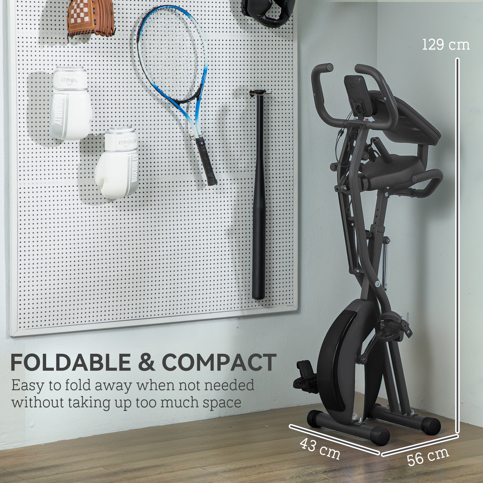 SPORTNOW 5-In-1 Folding Exercise Bike with Arm Workout Bands, Quiet 8-Level Magnetic Resistance Foldable Exercise Bike with LCD, Tablet Holder, Hand Pulse Sensor for Home Use Indoor Cycling, Black - North Peak Garden Furniture