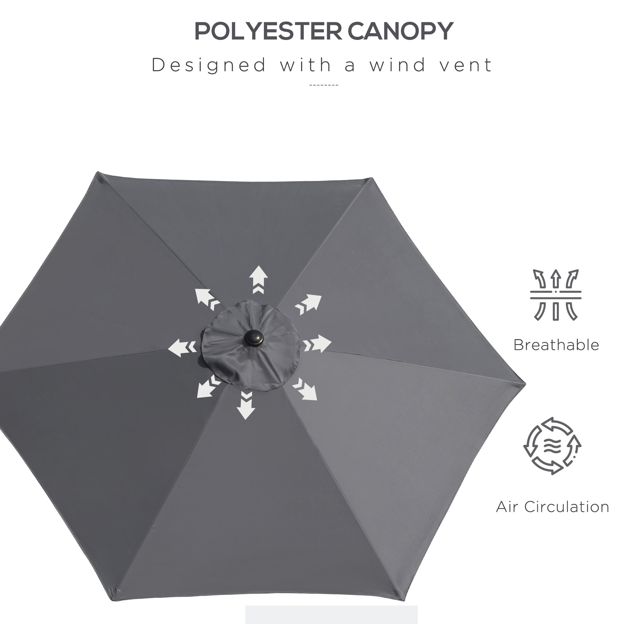 Outsunny Patio Umbrella, 2.7m, Lightweight Aluminium Frame, UV Protection, Grey