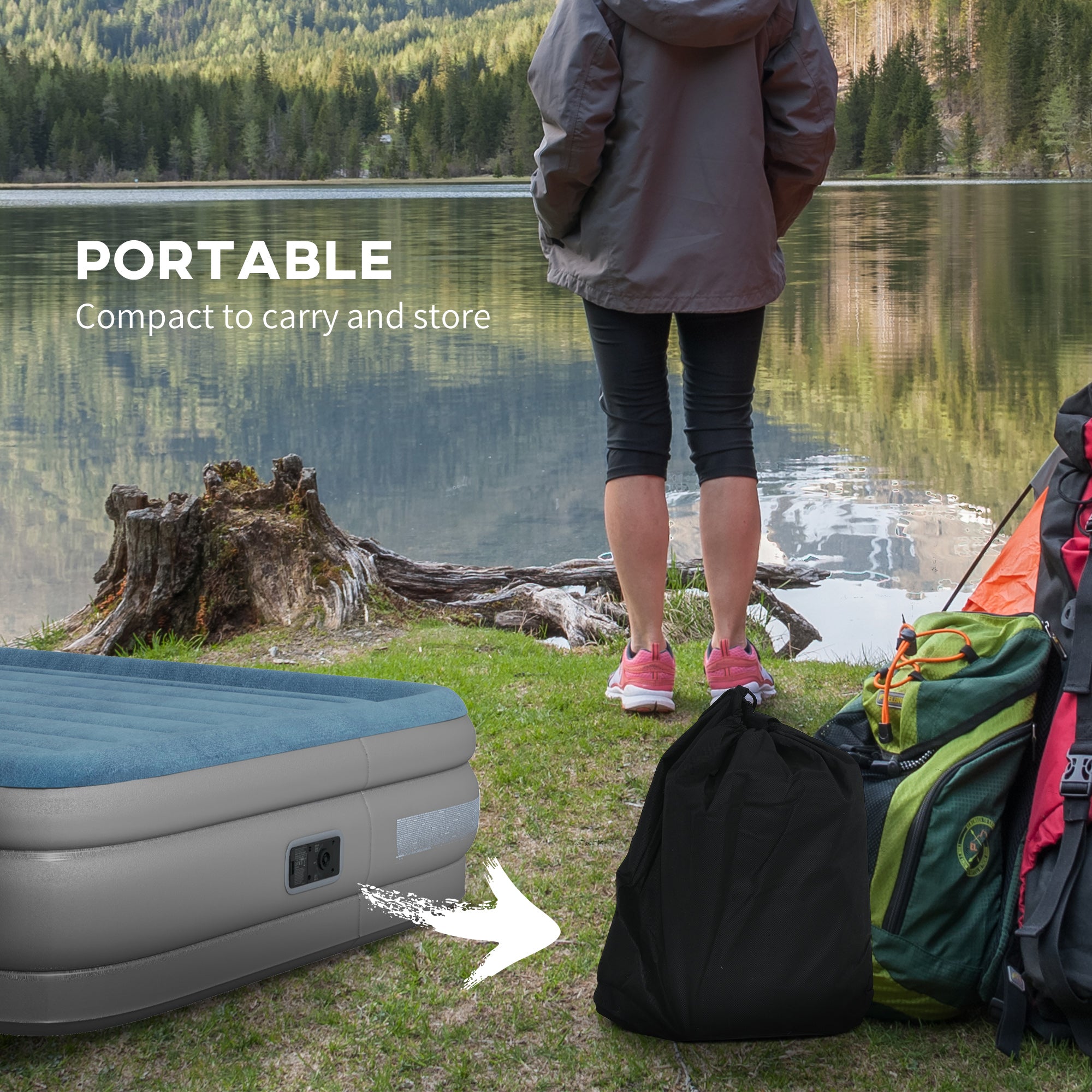 Outsunny King-Size Inflatable Mattress, with Built-In Electric Pump and Bag - North Peak Garden Furniture