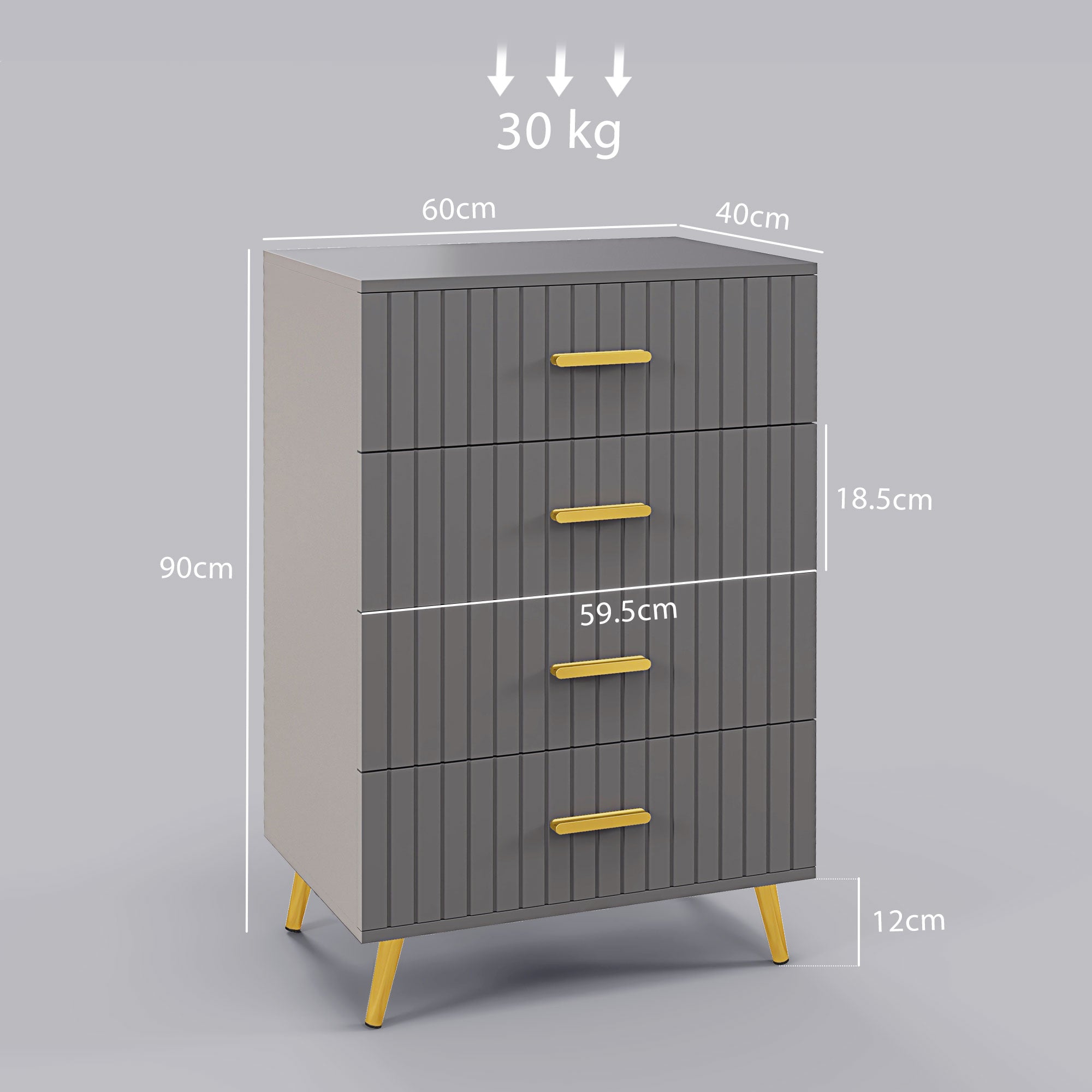 HOMCOM Four Drawer Embossed Line Dresser - Grey/Gold Tone - North Peak Garden Furniture