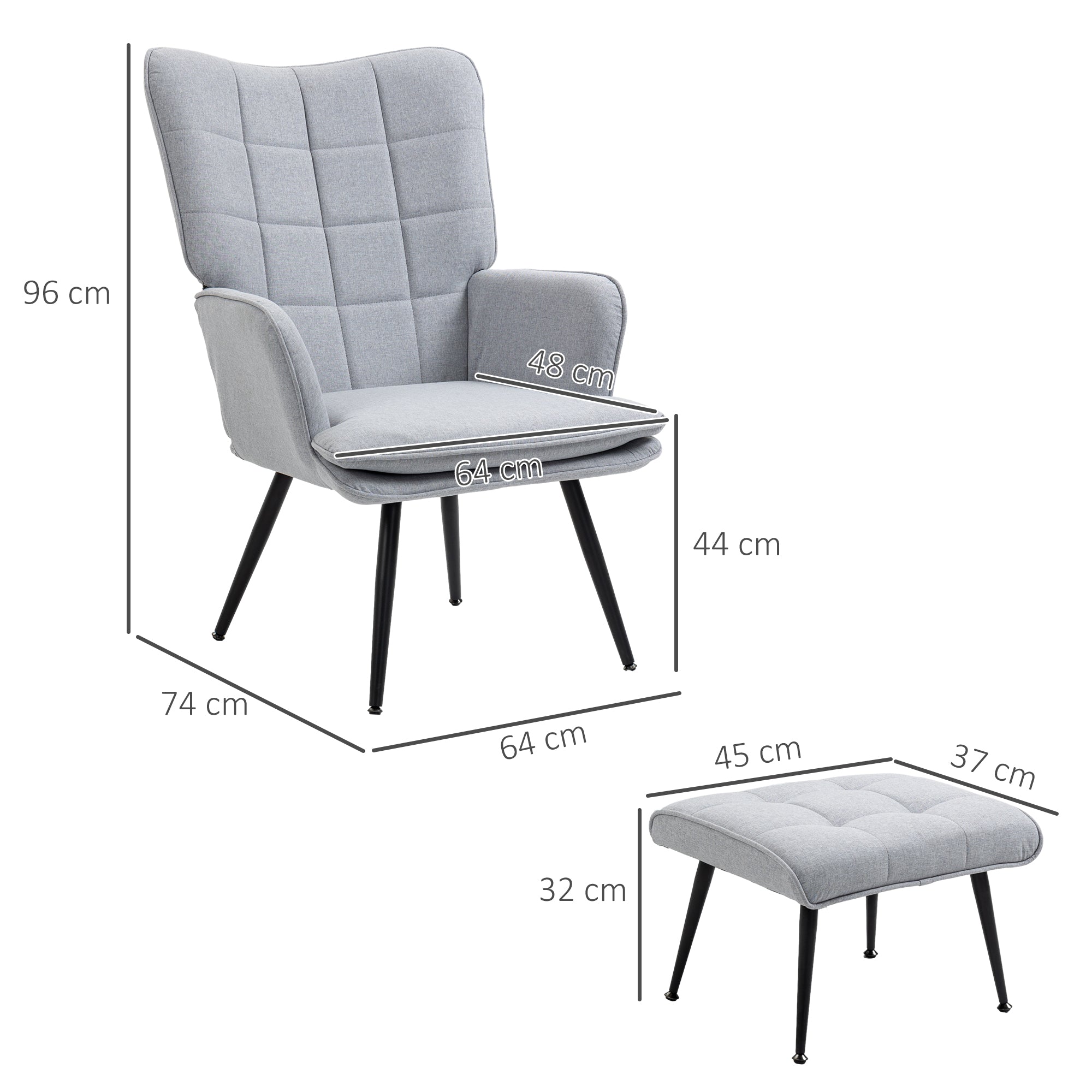 HOMCOM Armchair with Footstool, Living Room Chair, Linen Accent Chair for Bedroom, Home Study, Light Grey - North Peak Garden Furniture