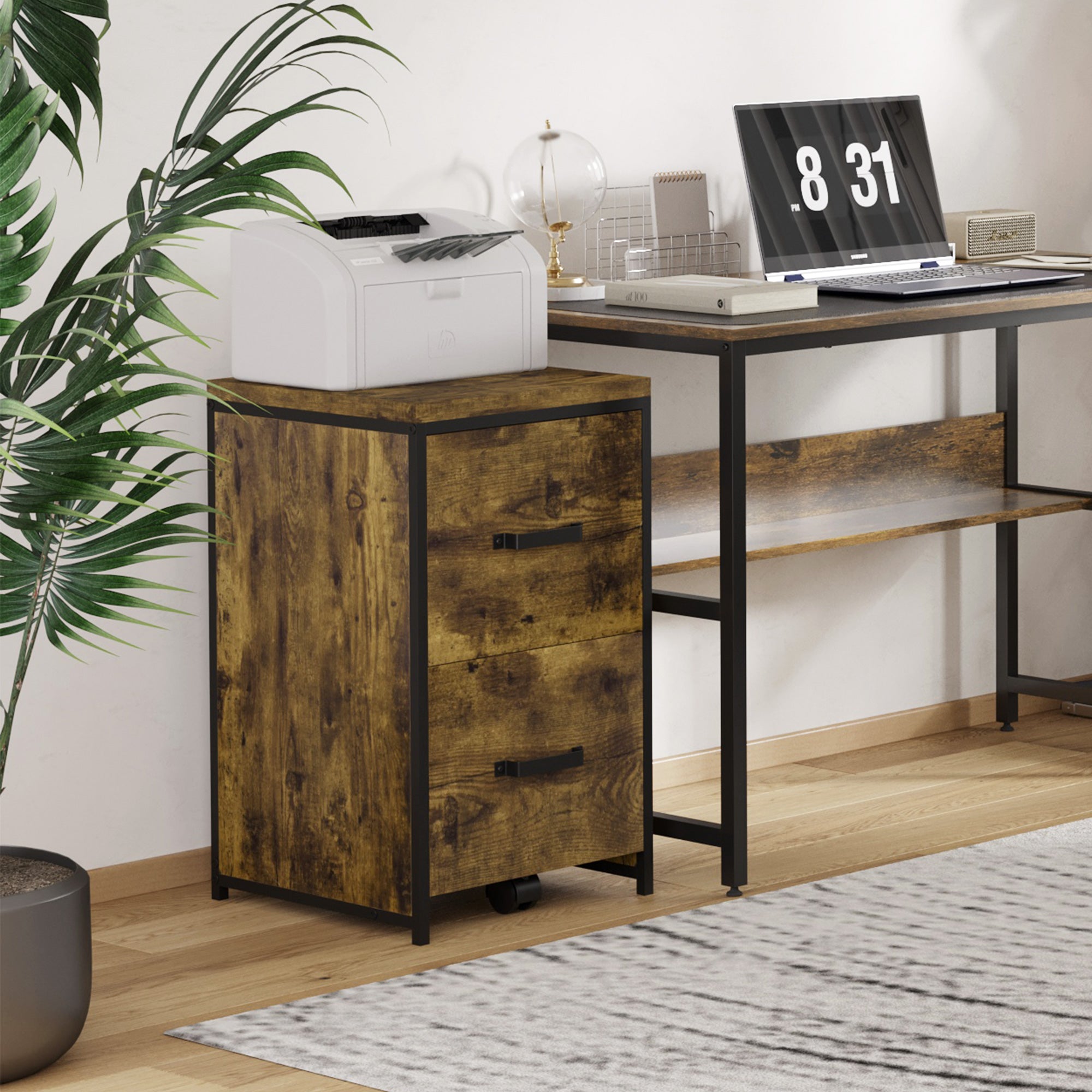 Vinsetto 2-Drawer file Cabinet, Industrial filing cabinets for Home, Hanging File Folders, Vertical Home Office Organizer for A4 Size, Rustic Brown - North Peak Garden Furniture