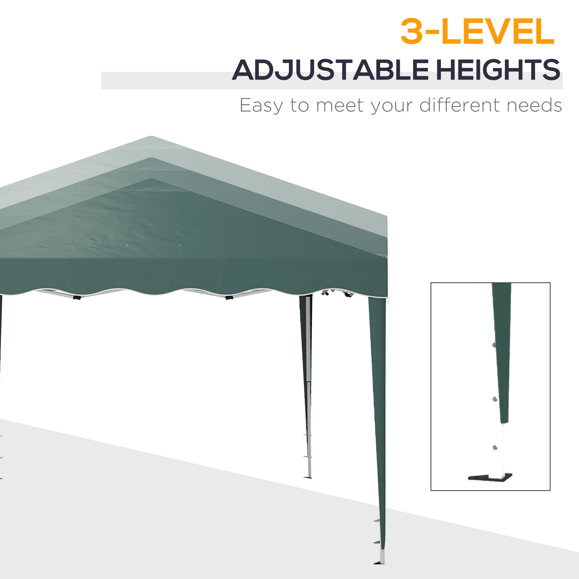Outsunny 3 x 3cm Adjustable Height Pop-Up Gazebo, with Bag - Green - North Peak Garden Furniture