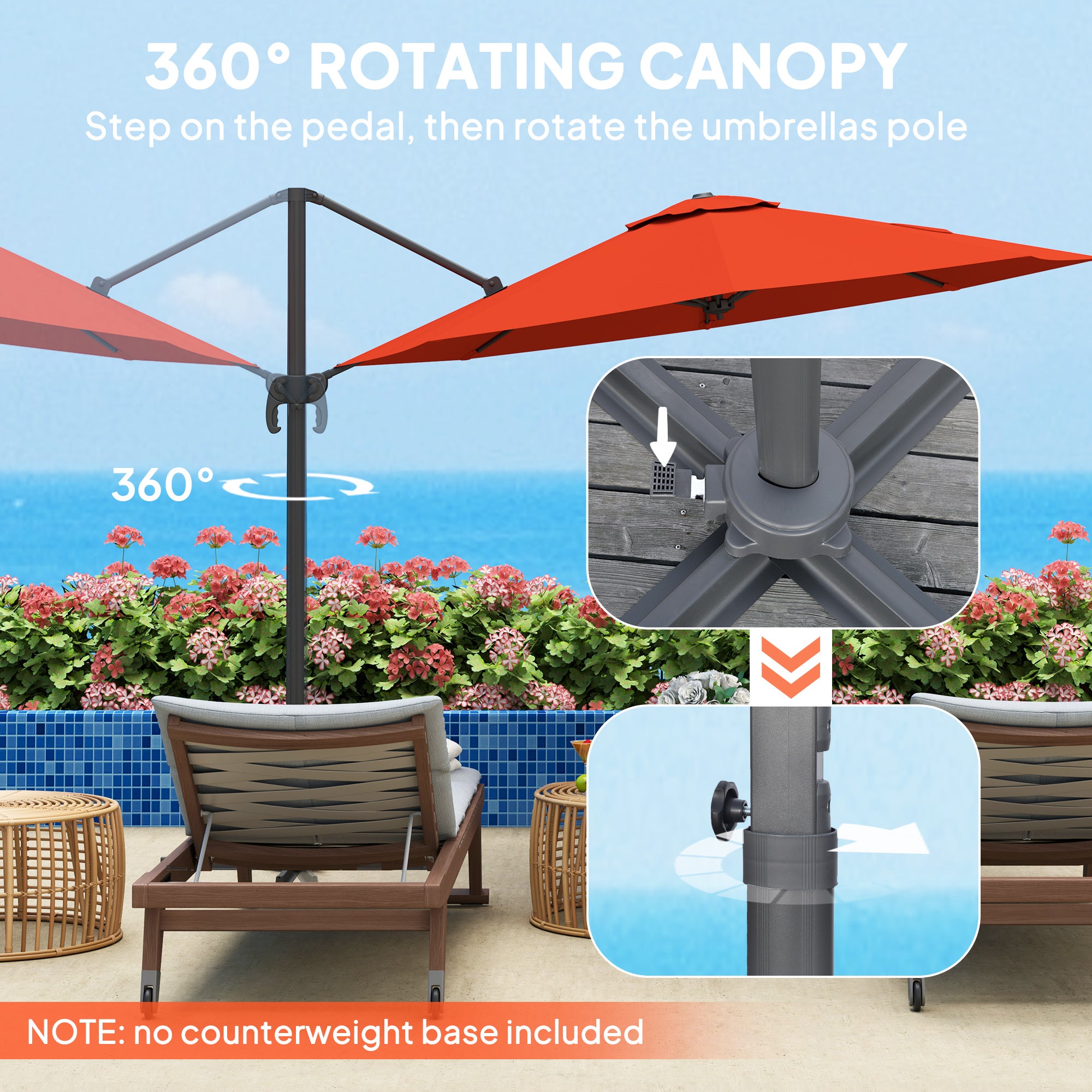 Outsunny Five-Position Overhanging Parasol - Orange - North Peak Garden Furniture