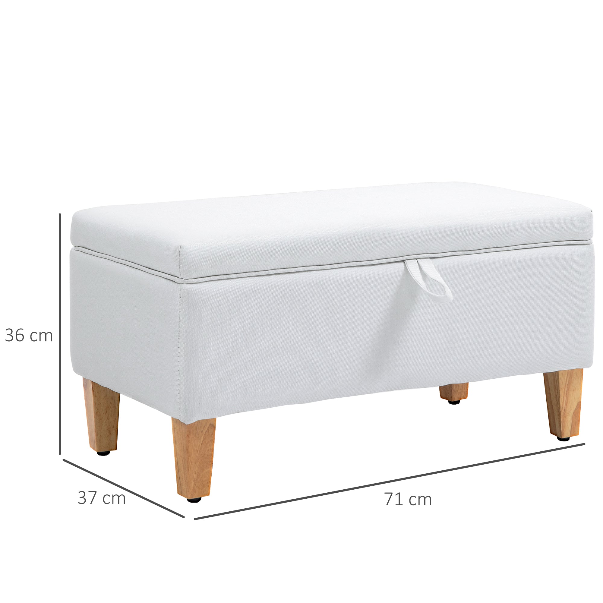 HOMCOM Linen Storage Ottoman Padded Footstool with Rubberwood Legs for Storage Box, Bed End, Shoe Bench, Seating, Cream White - North Peak Garden Furniture