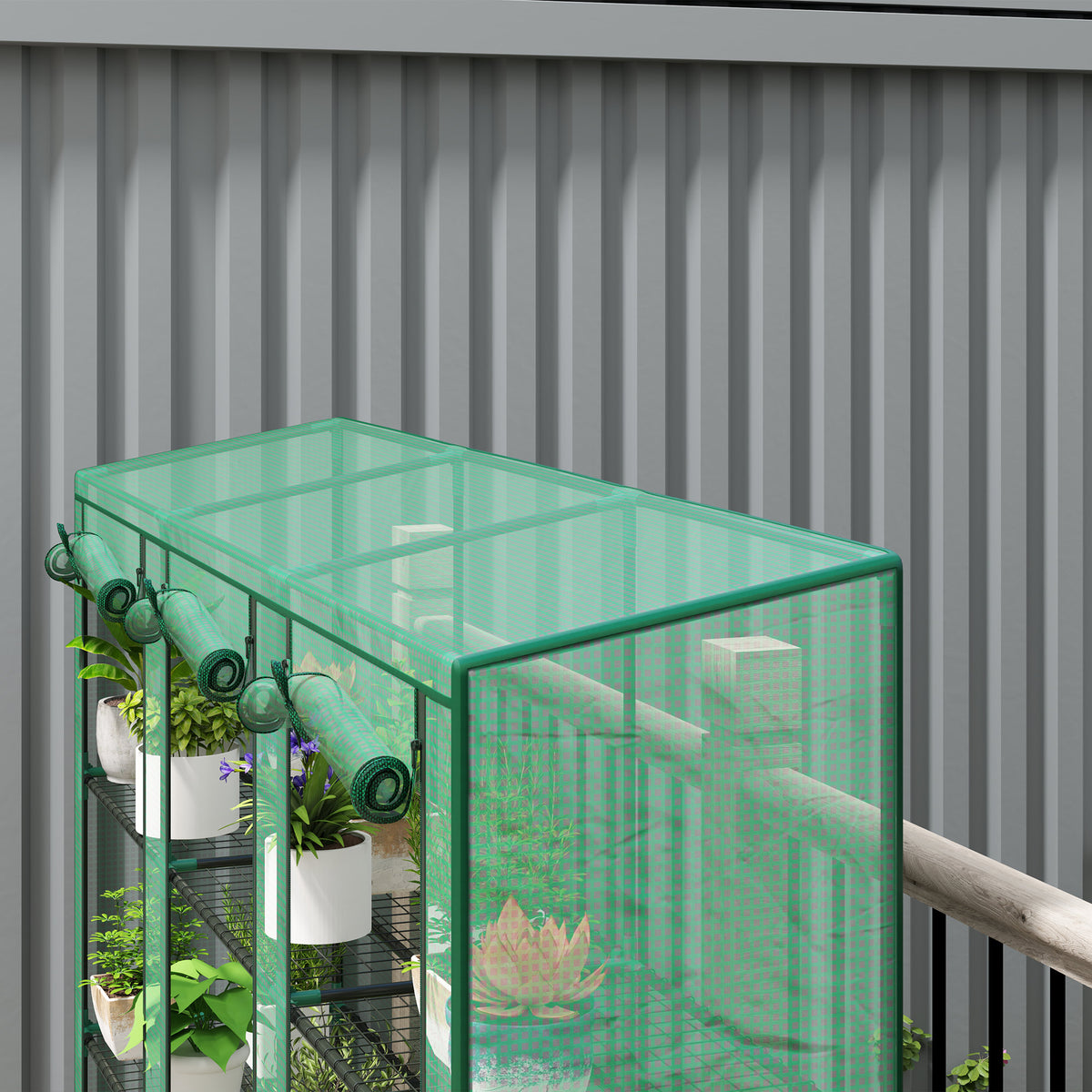 Outsunny 46 x 215 cm Nine-Shelf Greenhouse - Green